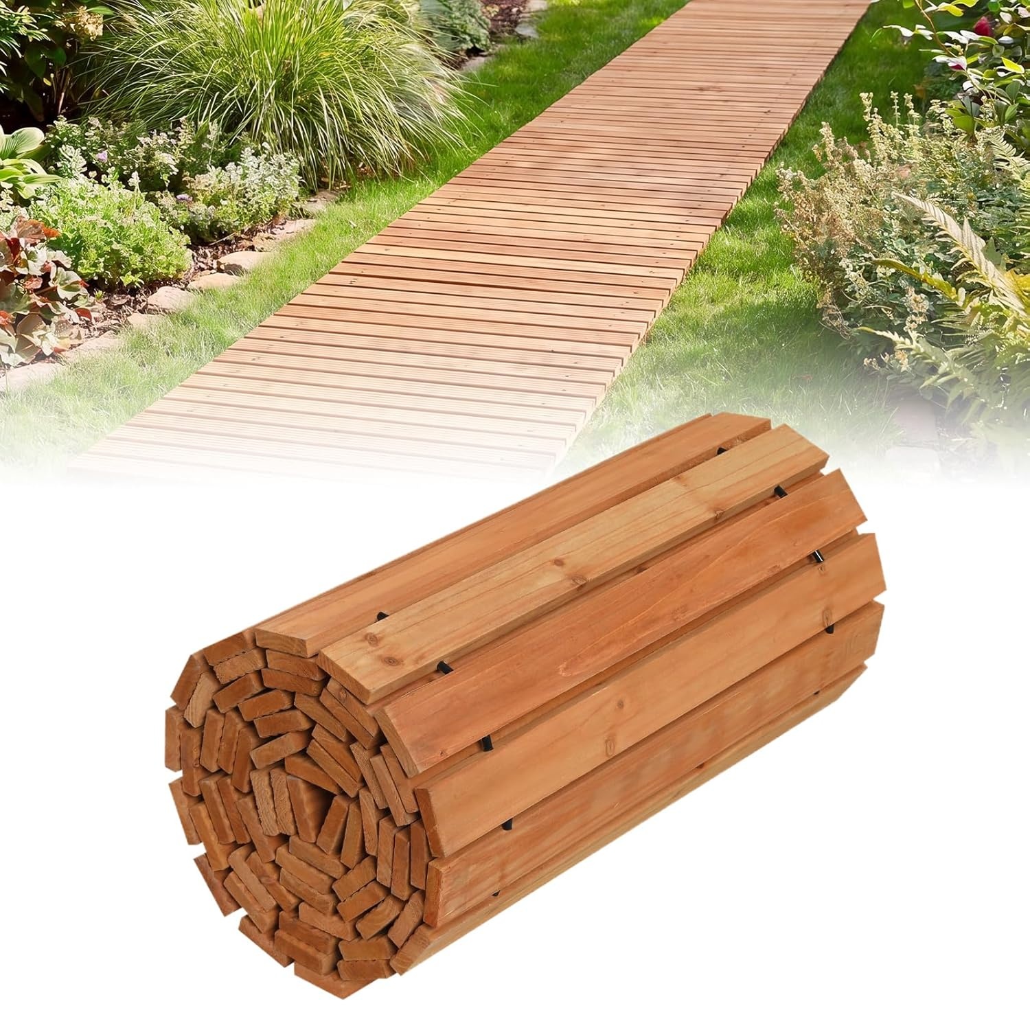 image:imageGiantex 8 FT Garden Pathway 2 Pack 215W Waterproof HDPE Outdoor Walkway NonSlip Surface Weather Resistant Roll Out Straight Walkway for Outside Patio Backyard Beach Wedding Party Natural OakGolden Teak