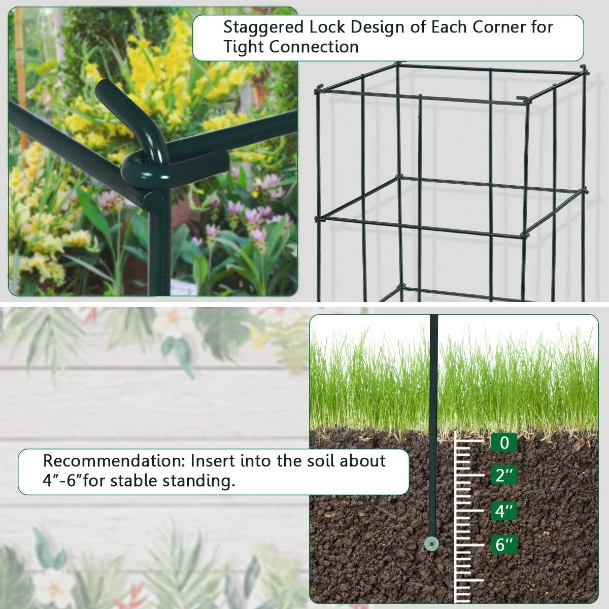 image:imageGiantex 8 Pack Folding Tomato Cages 39 Square Plant Support Cage Metal Tomato Trellis for Garden Pots Climbing Plants Vegetables Flowers Fruits2