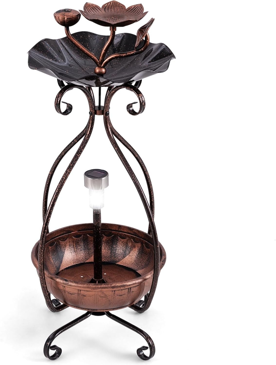image:imageGiantex Bird Bath with Planter Solar Lighted Bird Bath for Outside with Bird Feeder Lotus Water Bowl for Bathing Flower Planter with Drainage Holes Standing Birdbath for Garden Yard BronzeBronze