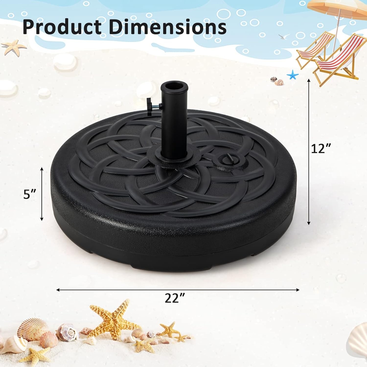 image:imageGiantex Fillable Umbrella Base Stand 80 lbs Heavy Duty HDPE Patio Umbrella Base Weighted with Water amp Sand 2 Adjustable Knobs Fits 1519 Poles for Outdoor Deck Pool Garden1020 Pounds