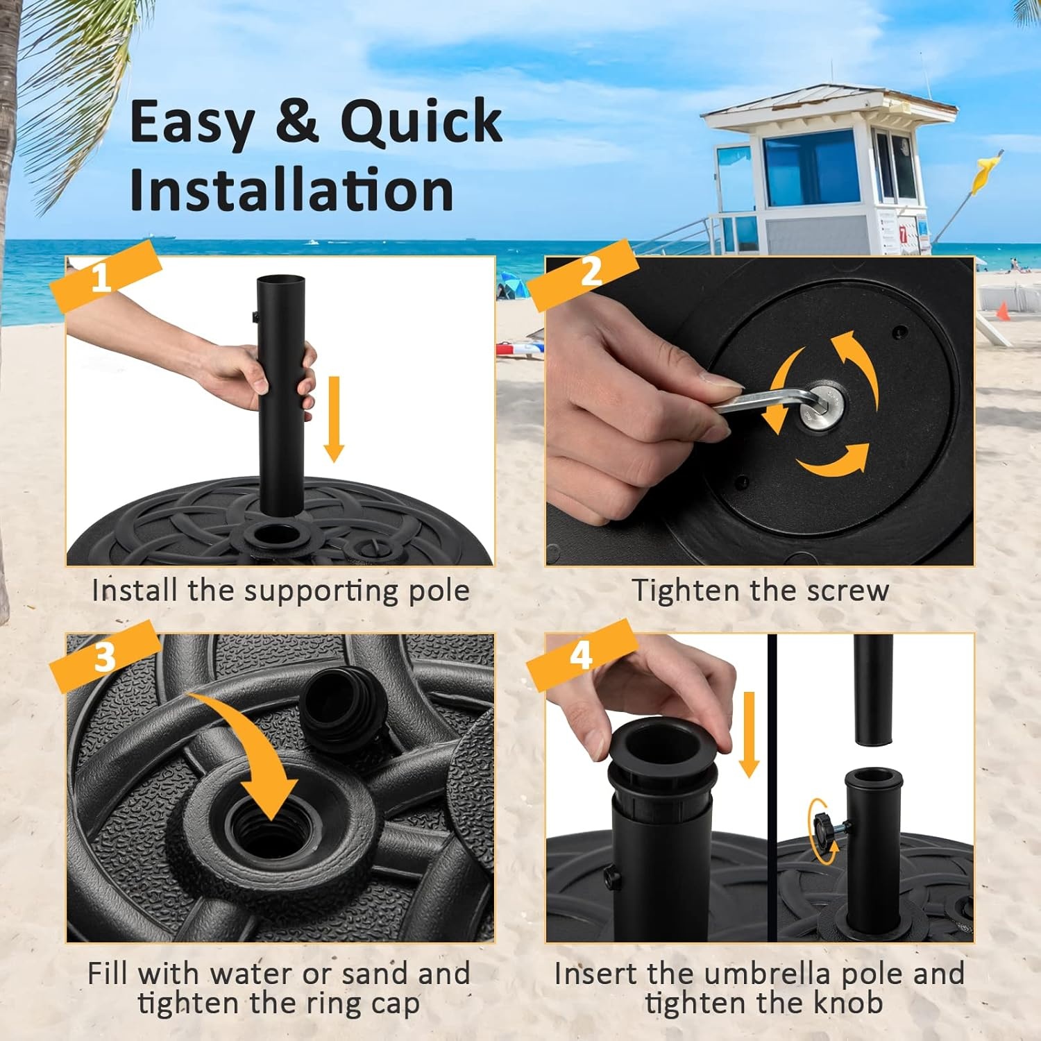 image:imageGiantex Fillable Umbrella Base Stand 80 lbs Heavy Duty HDPE Patio Umbrella Base Weighted with Water amp Sand 2 Adjustable Knobs Fits 1519 Poles for Outdoor Deck Pool Garden1020 Pounds