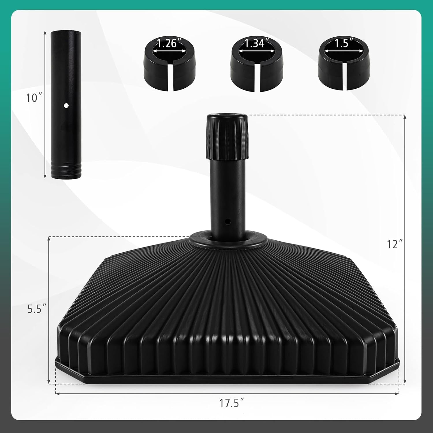 image:imageGiantex Fillable Umbrella Base Stand 80 lbs Heavy Duty HDPE Patio Umbrella Base Weighted with Water amp Sand 2 Adjustable Knobs Fits 1519 Poles for Outdoor Deck Pool Garden440 Pounds