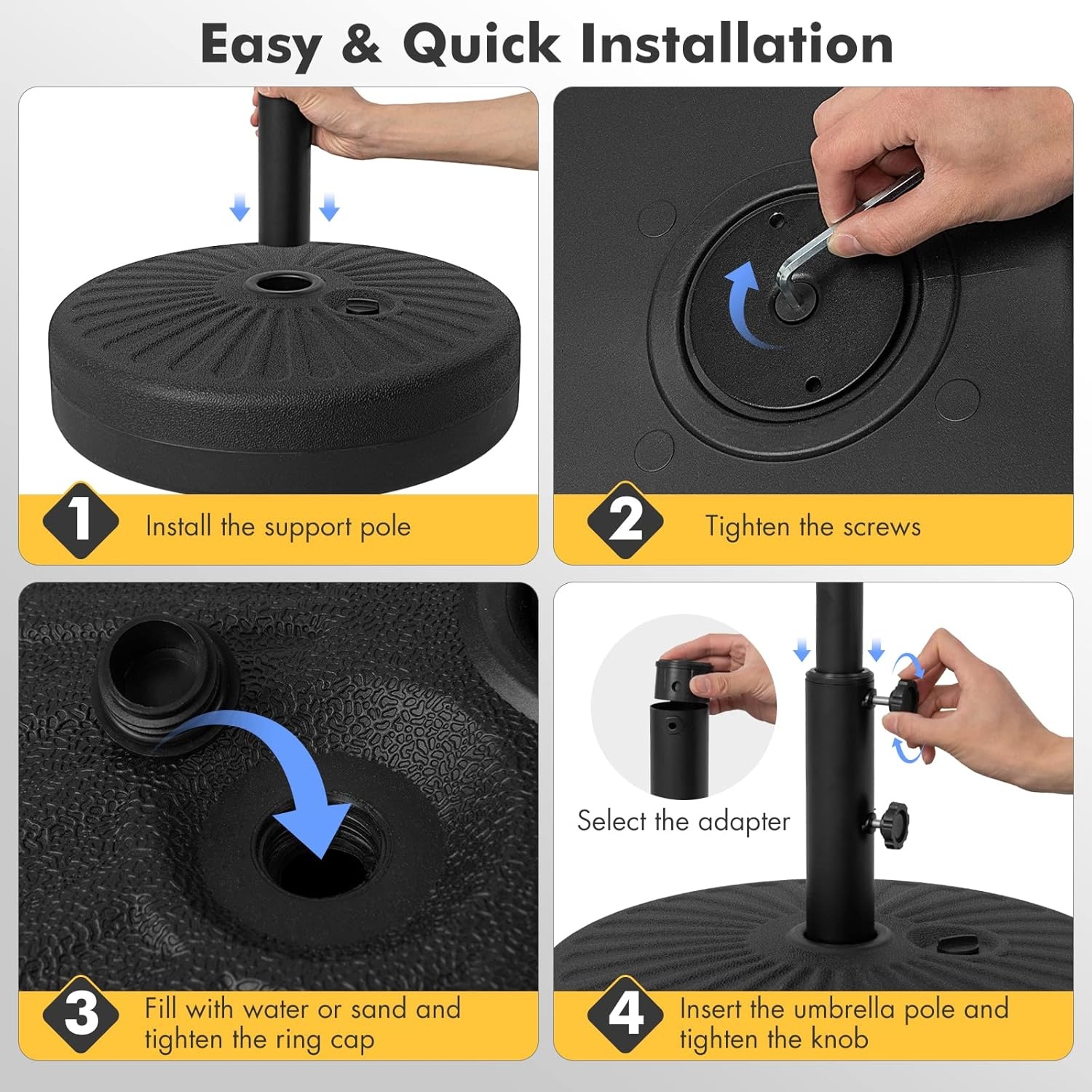 image:imageGiantex Fillable Umbrella Base Stand 80 lbs Heavy Duty HDPE Patio Umbrella Base Weighted with Water amp Sand 2 Adjustable Knobs Fits 1519 Poles for Outdoor Deck Pool Garden800 Pounds