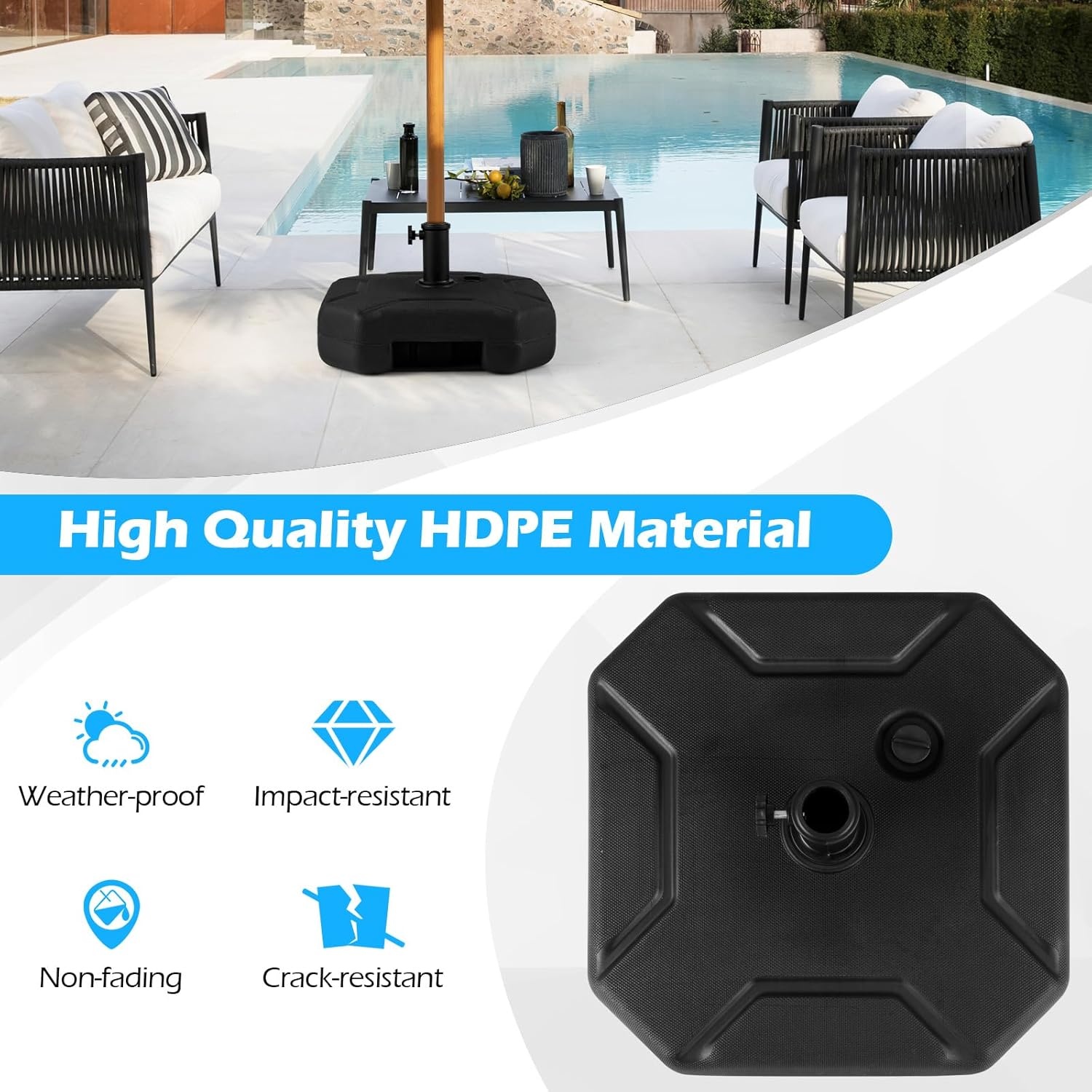 image:imageGiantex Fillable Umbrella Base Stand 80 lbs Heavy Duty HDPE Patio Umbrella Base Weighted with Water amp Sand 2 Adjustable Knobs Fits 1519 Poles for Outdoor Deck Pool Garden720 Pounds
