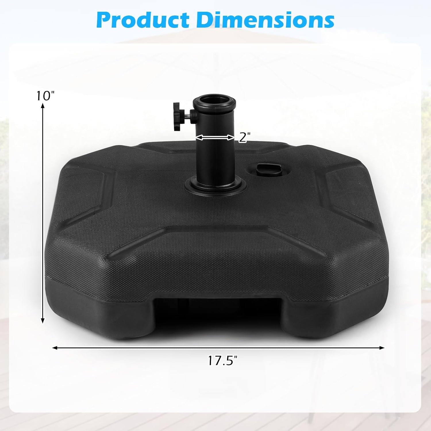image:imageGiantex Fillable Umbrella Base Stand 80 lbs Heavy Duty HDPE Patio Umbrella Base Weighted with Water amp Sand 2 Adjustable Knobs Fits 1519 Poles for Outdoor Deck Pool Garden720 Pounds