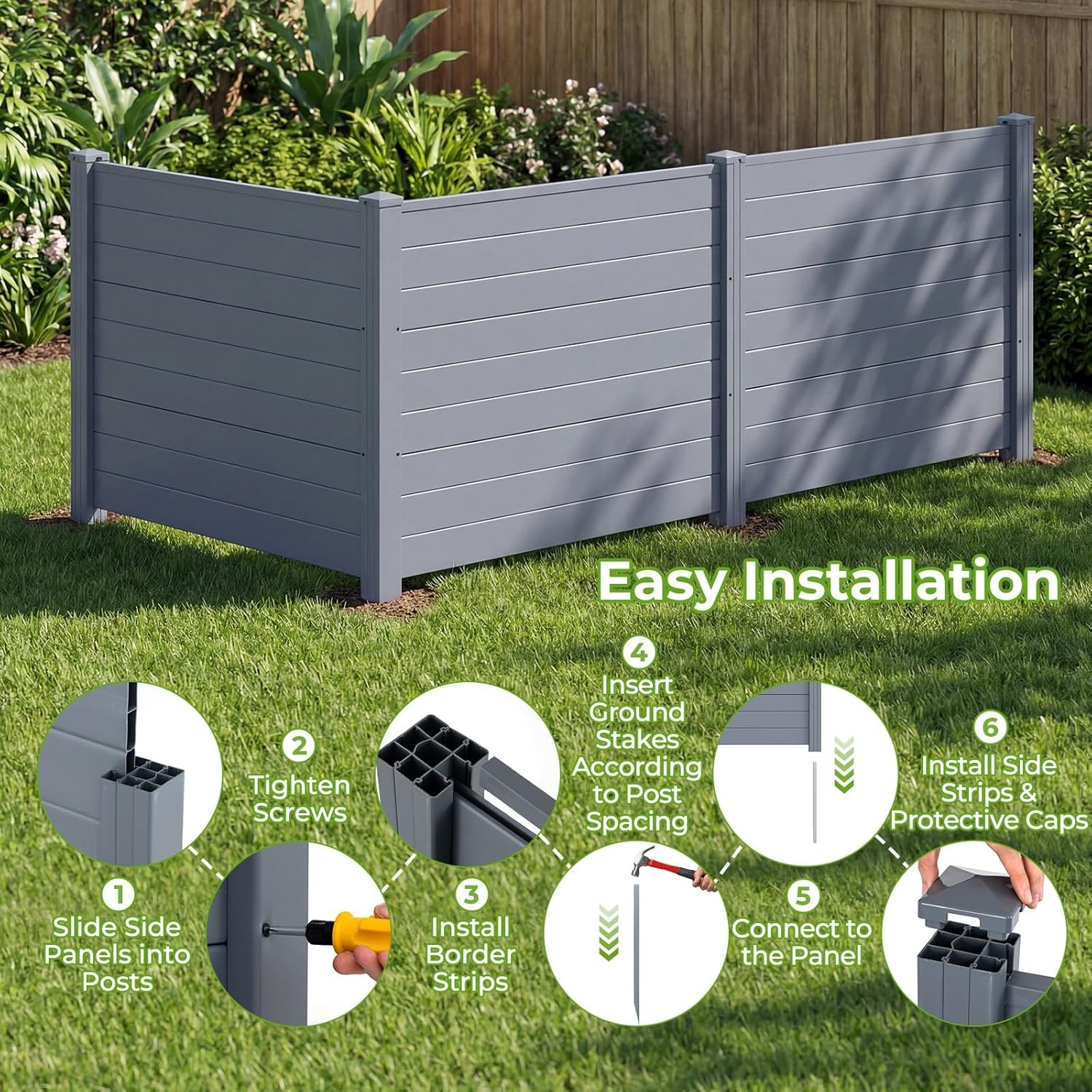 image:imageGiantex NoDig Air Conditioner Fence 2Panel Outdoor Privacy Screen with Metal Stakes WeatherResistant AC Unit amp Trash Bin Enclosure HOAFriendly Decorative Garden Fences 48W x 36H BrownGray