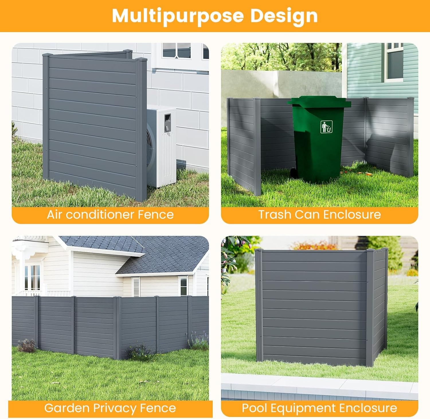 image:imageGiantex NoDig Air Conditioner Fence 2Panel Outdoor Privacy Screen with Metal Stakes WeatherResistant AC Unit amp Trash Bin Enclosure HOAFriendly Decorative Garden Fences 48W x 36H BrownGray