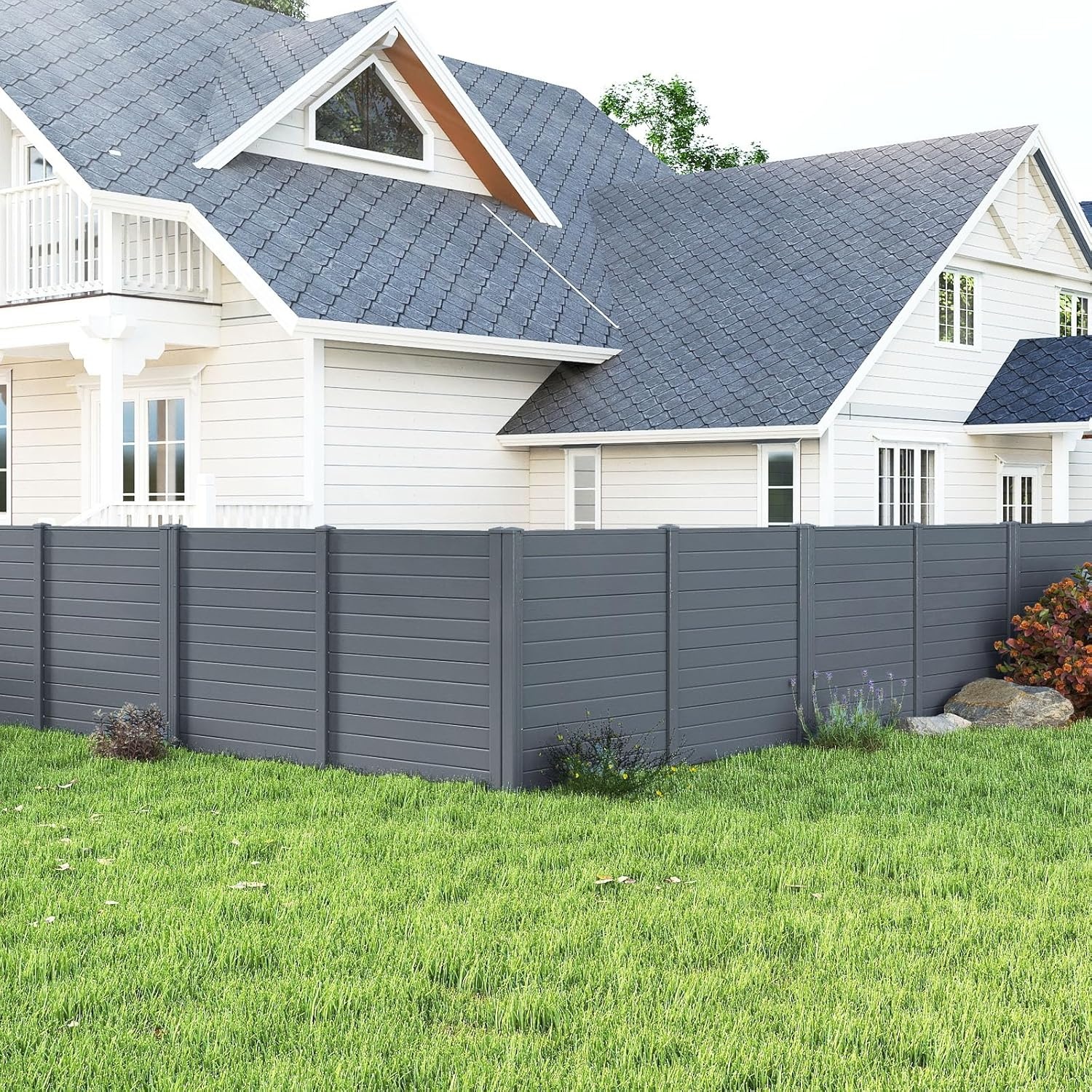 image:imageGiantex NoDig Air Conditioner Fence 2Panel Outdoor Privacy Screen with Metal Stakes WeatherResistant AC Unit amp Trash Bin Enclosure HOAFriendly Decorative Garden Fences 48W x 36H BrownGray