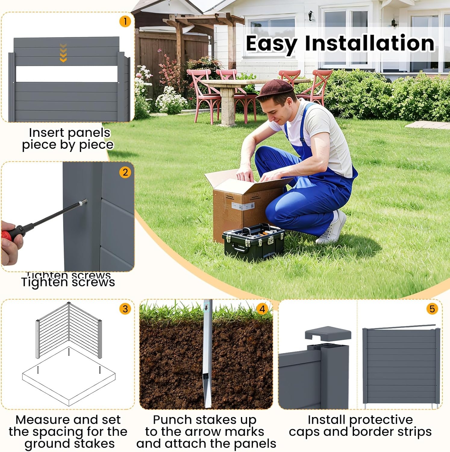 image:imageGiantex NoDig Air Conditioner Fence 2Panel Outdoor Privacy Screen with Metal Stakes WeatherResistant AC Unit amp Trash Bin Enclosure HOAFriendly Decorative Garden Fences 48W x 36H BrownGray
