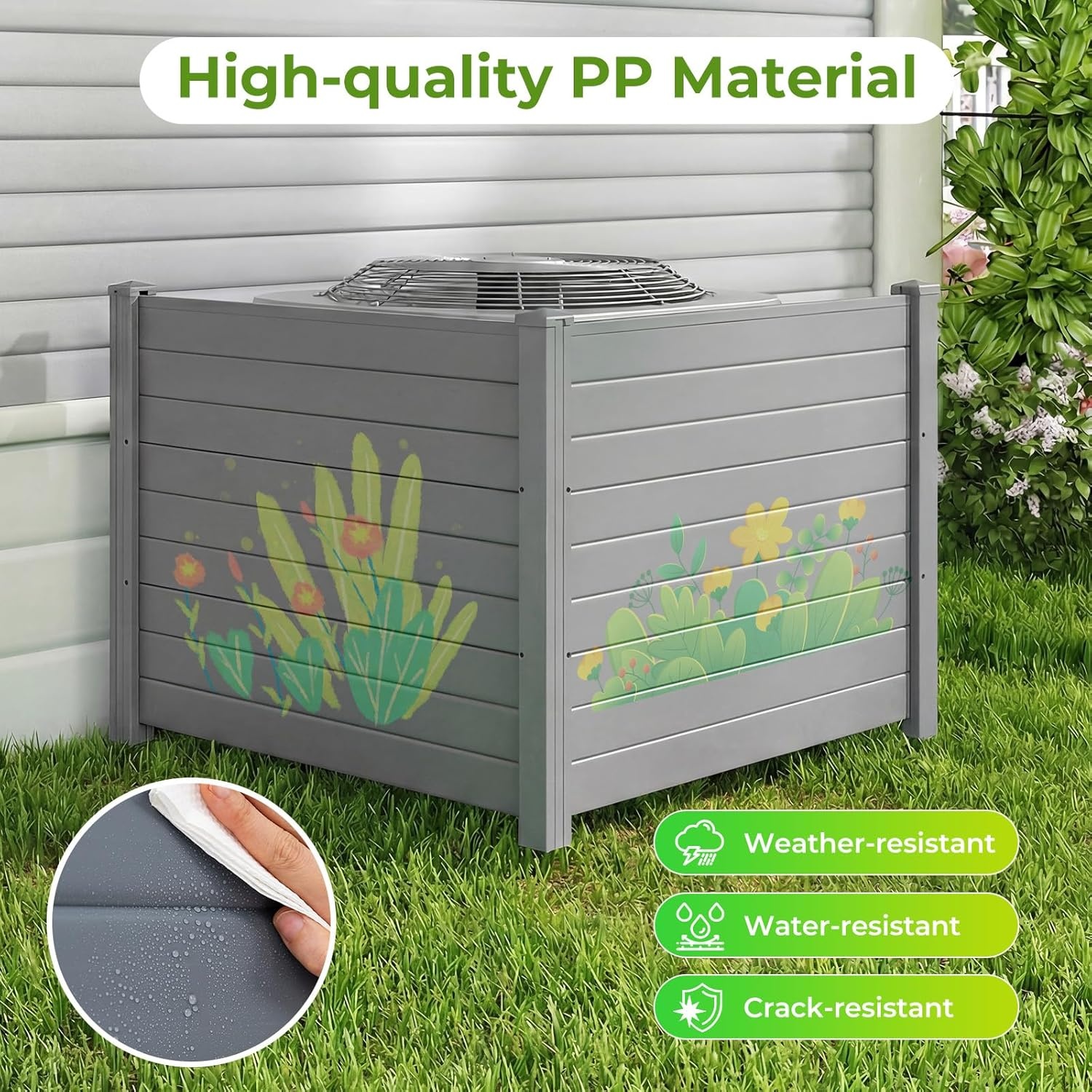 image:imageGiantex NoDig Air Conditioner Fence 2Panel Outdoor Privacy Screen with Metal Stakes WeatherResistant AC Unit amp Trash Bin Enclosure HOAFriendly Decorative Garden Fences 48W x 36H BrownGray