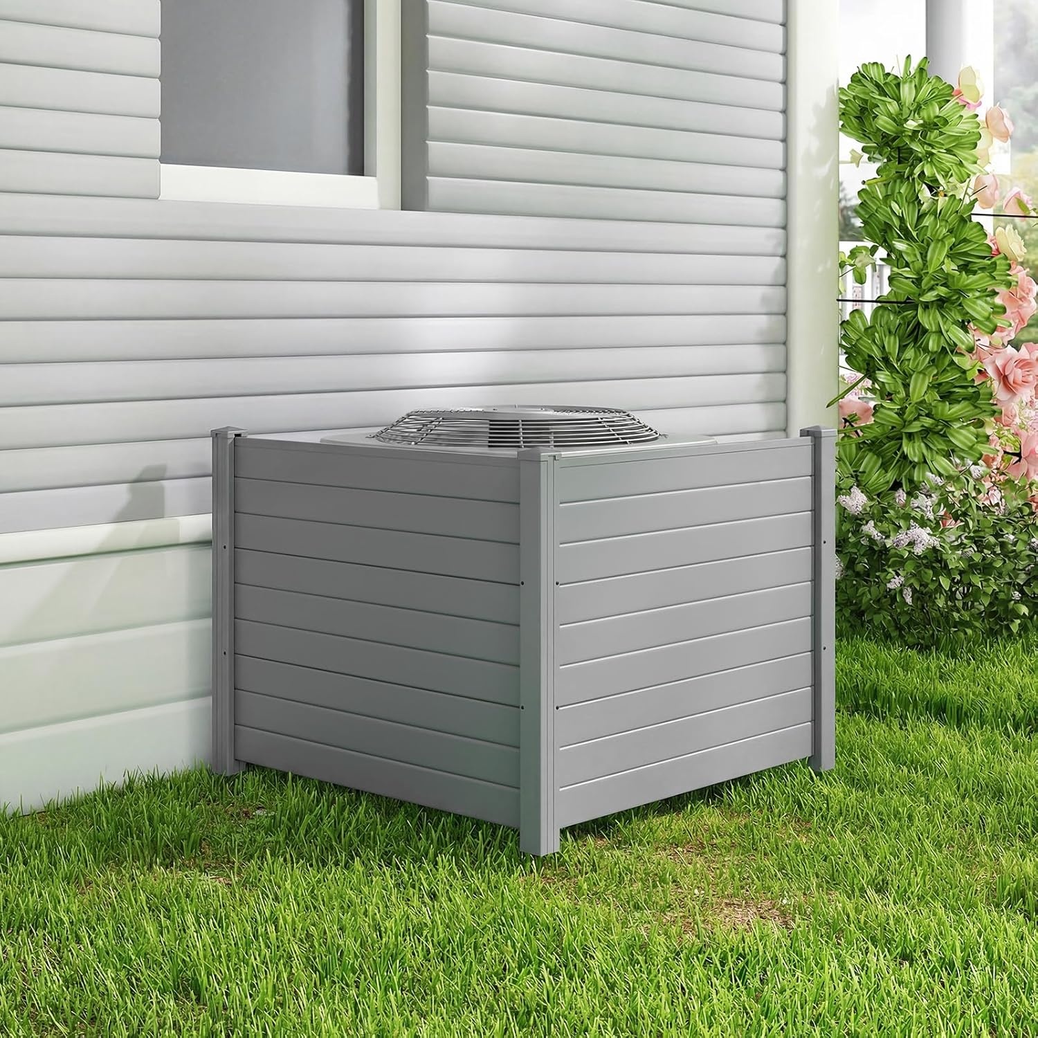 image:imageGiantex NoDig Air Conditioner Fence 2Panel Outdoor Privacy Screen with Metal Stakes WeatherResistant AC Unit amp Trash Bin Enclosure HOAFriendly Decorative Garden Fences 48W x 36H BrownGray