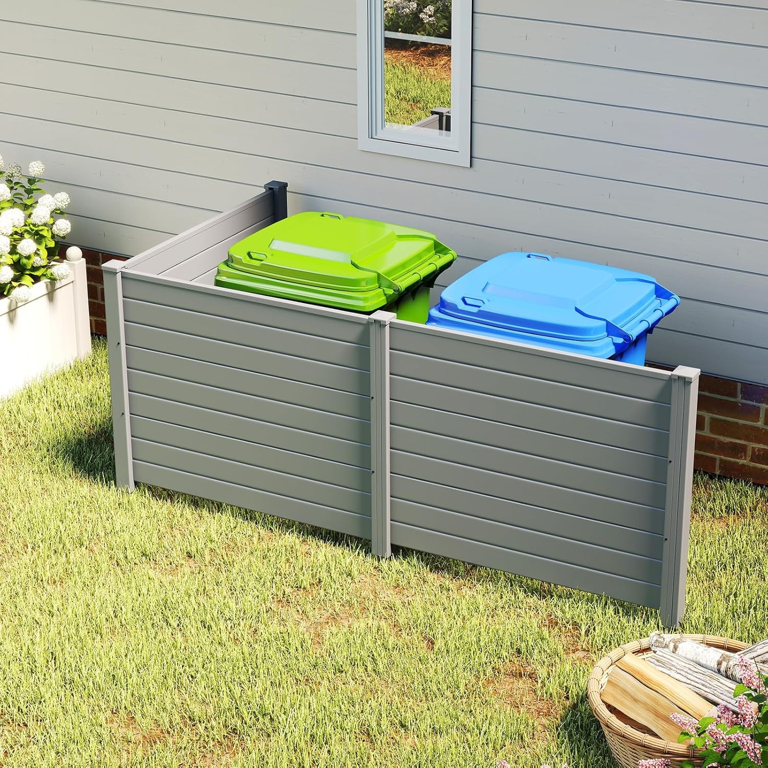 image:imageGiantex NoDig Air Conditioner Fence 2Panel Outdoor Privacy Screen with Metal Stakes WeatherResistant AC Unit amp Trash Bin Enclosure HOAFriendly Decorative Garden Fences 48W x 36H BrownGray