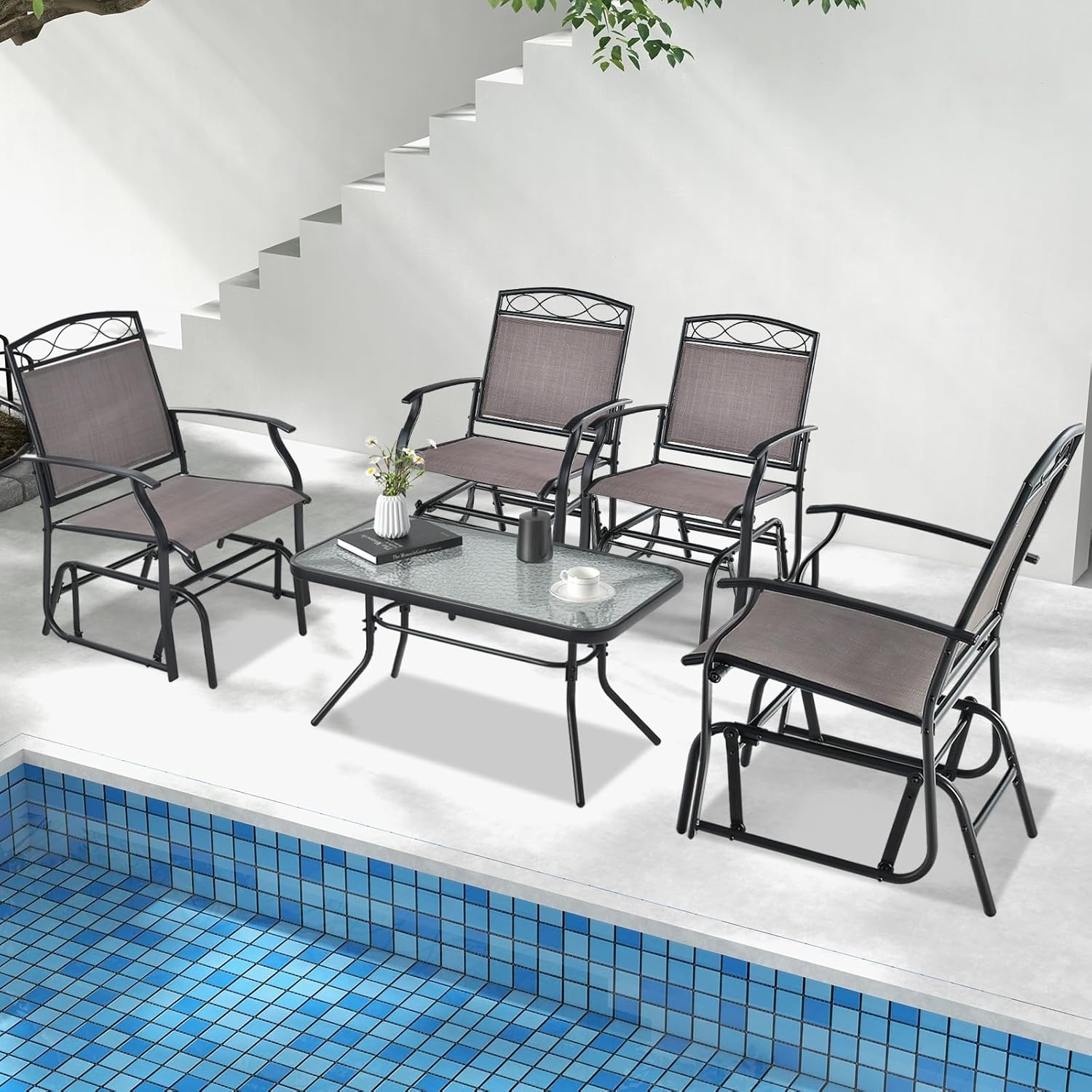 image:imageGiantex Patio Glider Chairs Set 2 PCS Gliding Rocking Chairs wWeatherResistant Fabric HeavyDuty Metal Frame 400 Lbs Weight Capacity Outdoor Swing Glider for Garden Yard Poolside 2 BrownBrown