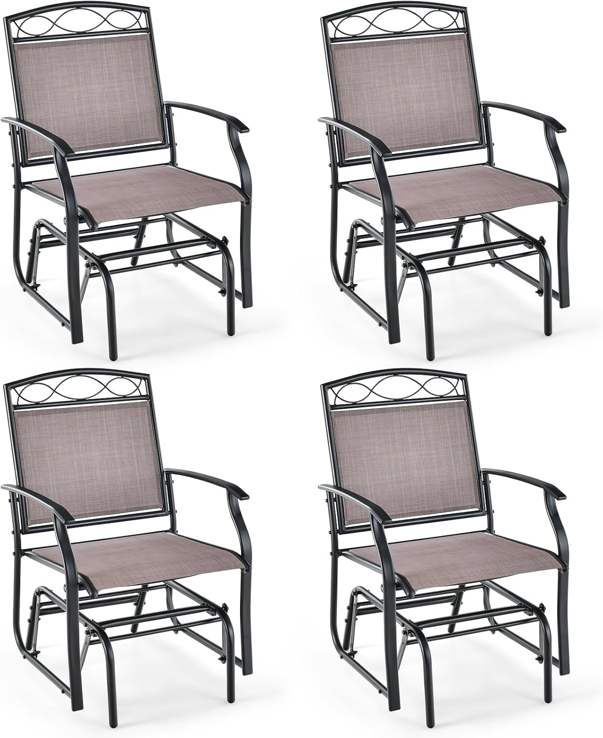 image:imageGiantex Patio Glider Chairs Set 2 PCS Gliding Rocking Chairs wWeatherResistant Fabric HeavyDuty Metal Frame 400 Lbs Weight Capacity Outdoor Swing Glider for Garden Yard Poolside 2 BrownBrown