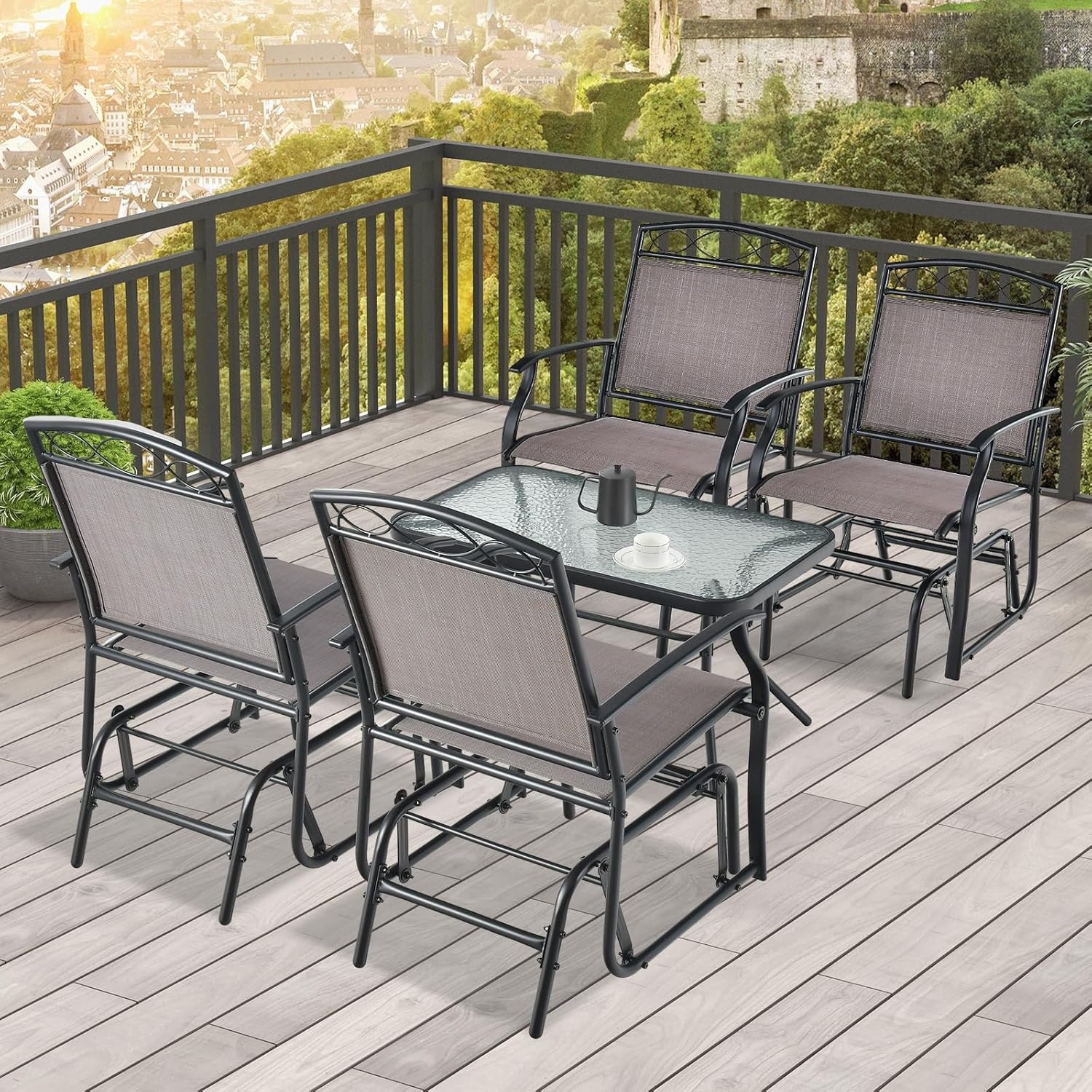 image:imageGiantex Patio Glider Chairs Set 2 PCS Gliding Rocking Chairs wWeatherResistant Fabric HeavyDuty Metal Frame 400 Lbs Weight Capacity Outdoor Swing Glider for Garden Yard Poolside 2 BrownBrown