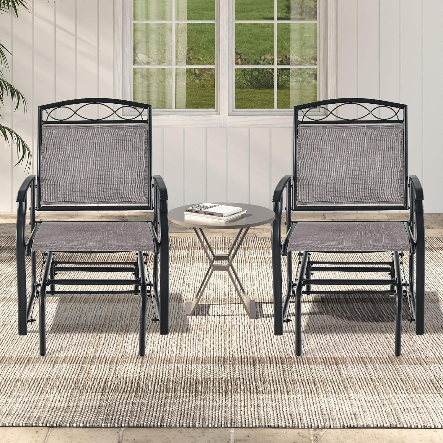 image:imageGiantex Patio Glider Chairs Set 2 PCS Gliding Rocking Chairs wWeatherResistant Fabric HeavyDuty Metal Frame 400 Lbs Weight Capacity Outdoor Swing Glider for Garden Yard Poolside 2 BrownBrown