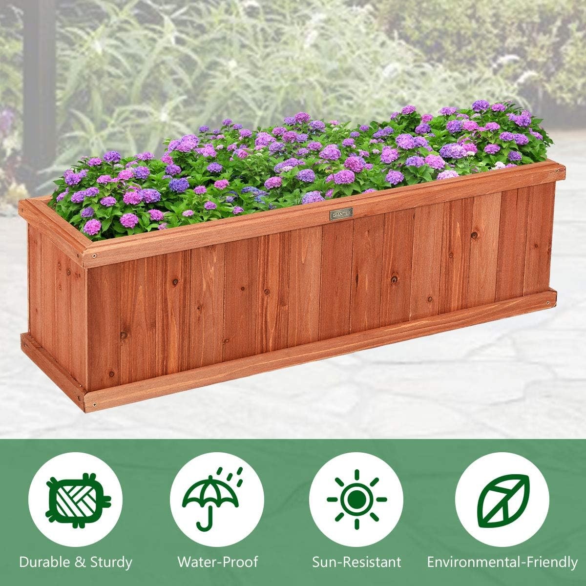 image:imageGiantex Raised Garden Bed Set of 2 31x14x12 Wooden Elevated Planter Box with 4 Drainage Holes amp Detachable Bottom Panels Flower Bed Rectangular Plant Container for Vegetables Herbs amp FruitsCedar Brown