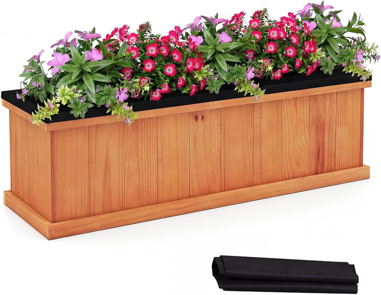 image:imageGiantex Raised Garden Bed Set of 2 31x14x12 Wooden Elevated Planter Box with 4 Drainage Holes amp Detachable Bottom Panels Flower Bed Rectangular Plant Container for Vegetables Herbs amp FruitsOrange