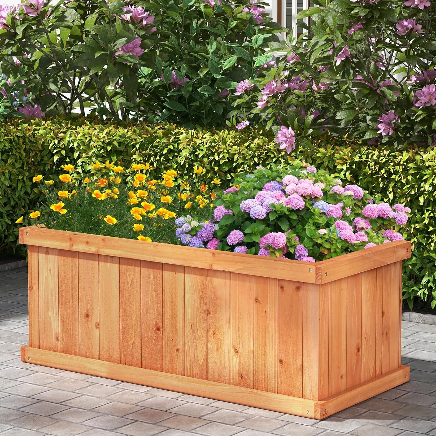 image:imageGiantex Raised Garden Bed Set of 2 31x14x12 Wooden Elevated Planter Box with 4 Drainage Holes amp Detachable Bottom Panels Flower Bed Rectangular Plant Container for Vegetables Herbs amp FruitsOrange
