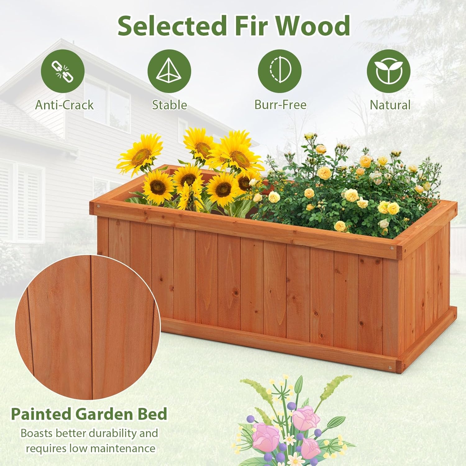 image:imageGiantex Raised Garden Bed Set of 2 31x14x12 Wooden Elevated Planter Box with 4 Drainage Holes amp Detachable Bottom Panels Flower Bed Rectangular Plant Container for Vegetables Herbs amp FruitsOrange