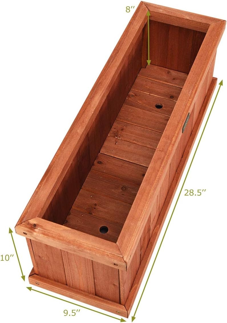 image:imageGiantex Raised Garden Bed Set of 2 31x14x12 Wooden Elevated Planter Box with 4 Drainage Holes amp Detachable Bottom Panels Flower Bed Rectangular Plant Container for Vegetables Herbs amp FruitsCedar Brown