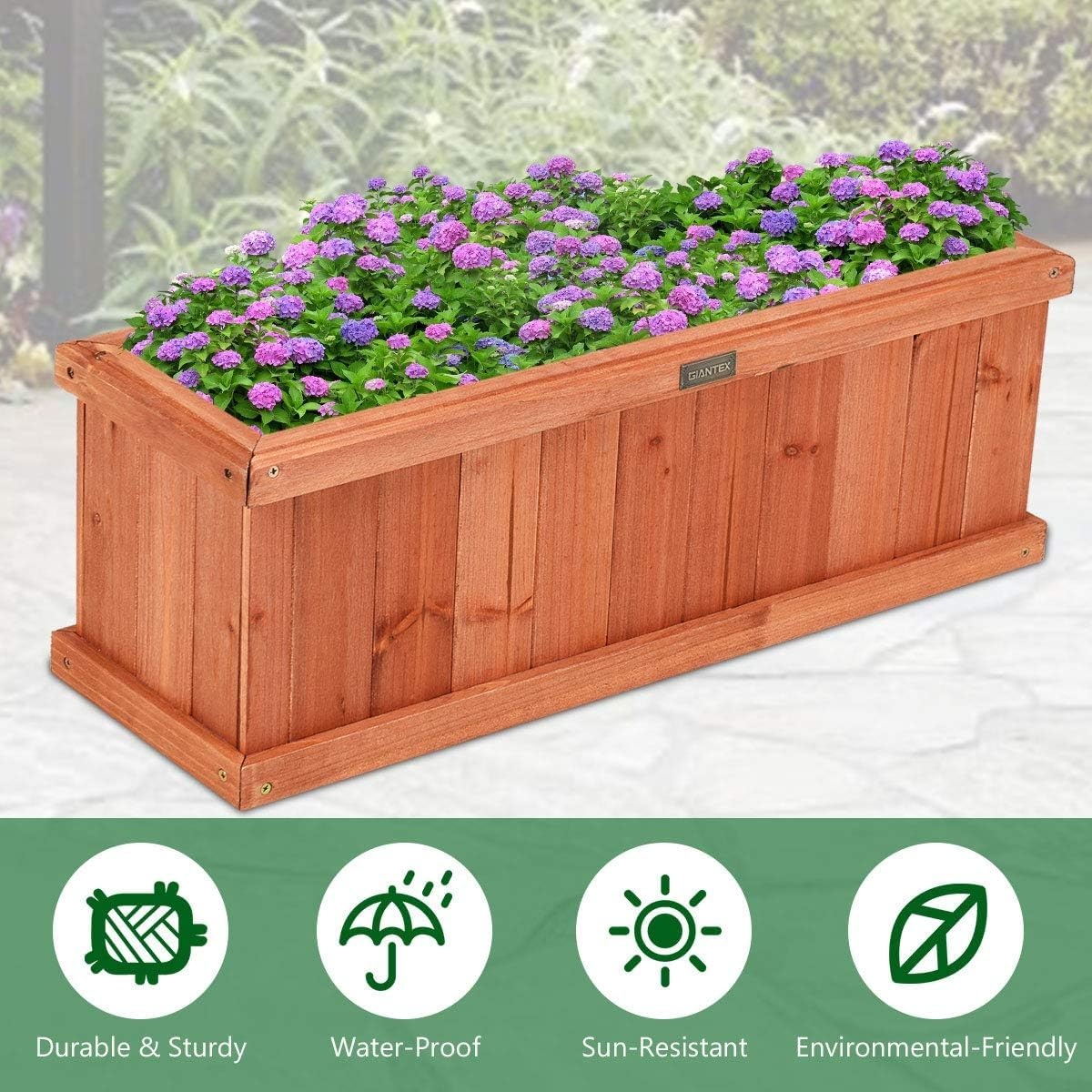 image:imageGiantex Raised Garden Bed Set of 2 31x14x12 Wooden Elevated Planter Box with 4 Drainage Holes amp Detachable Bottom Panels Flower Bed Rectangular Plant Container for Vegetables Herbs amp FruitsCedar Brown