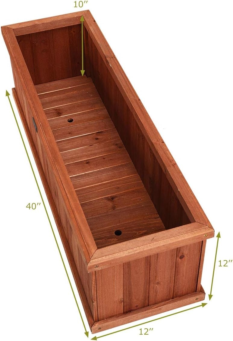 image:imageGiantex Raised Garden Bed Set of 2 31x14x12 Wooden Elevated Planter Box with 4 Drainage Holes amp Detachable Bottom Panels Flower Bed Rectangular Plant Container for Vegetables Herbs amp FruitsCedar Brown