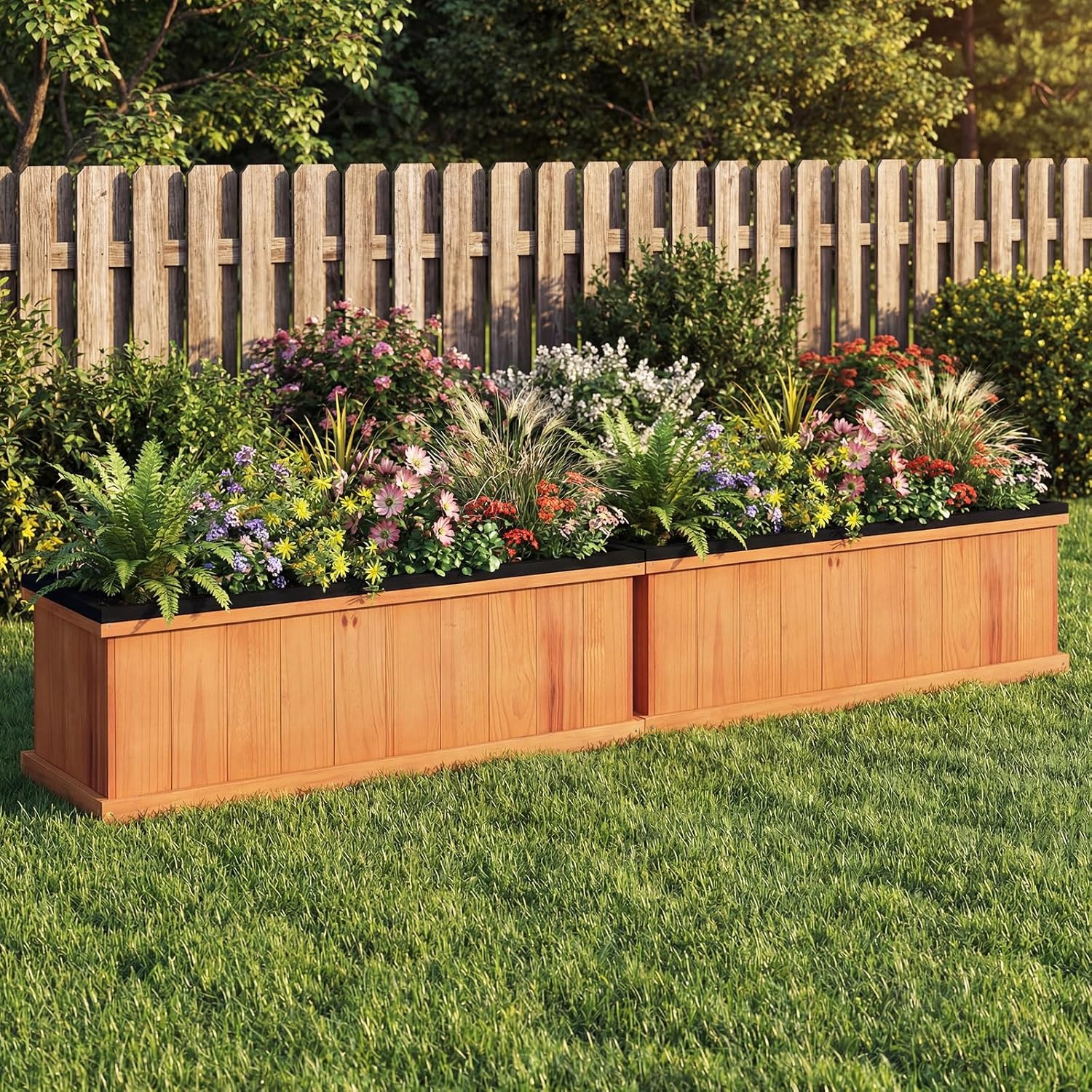 image:imageGiantex Raised Garden Bed Set of 2 31x14x12 Wooden Elevated Planter Box with 4 Drainage Holes amp Detachable Bottom Panels Flower Bed Rectangular Plant Container for Vegetables Herbs amp FruitsOrange