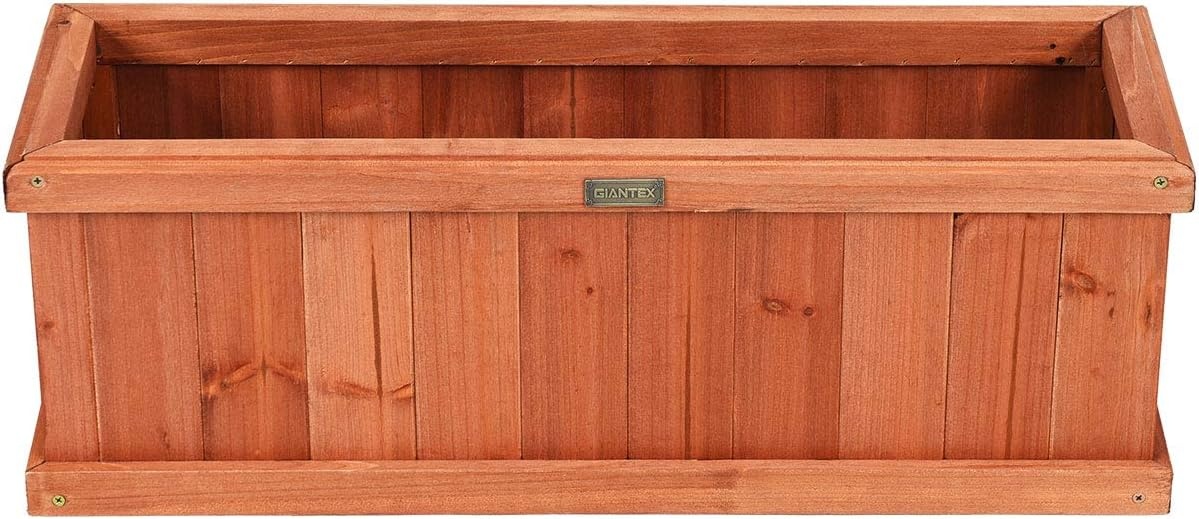 image:imageGiantex Raised Garden Bed Set of 2 31x14x12 Wooden Elevated Planter Box with 4 Drainage Holes amp Detachable Bottom Panels Flower Bed Rectangular Plant Container for Vegetables Herbs amp FruitsCedar Brown