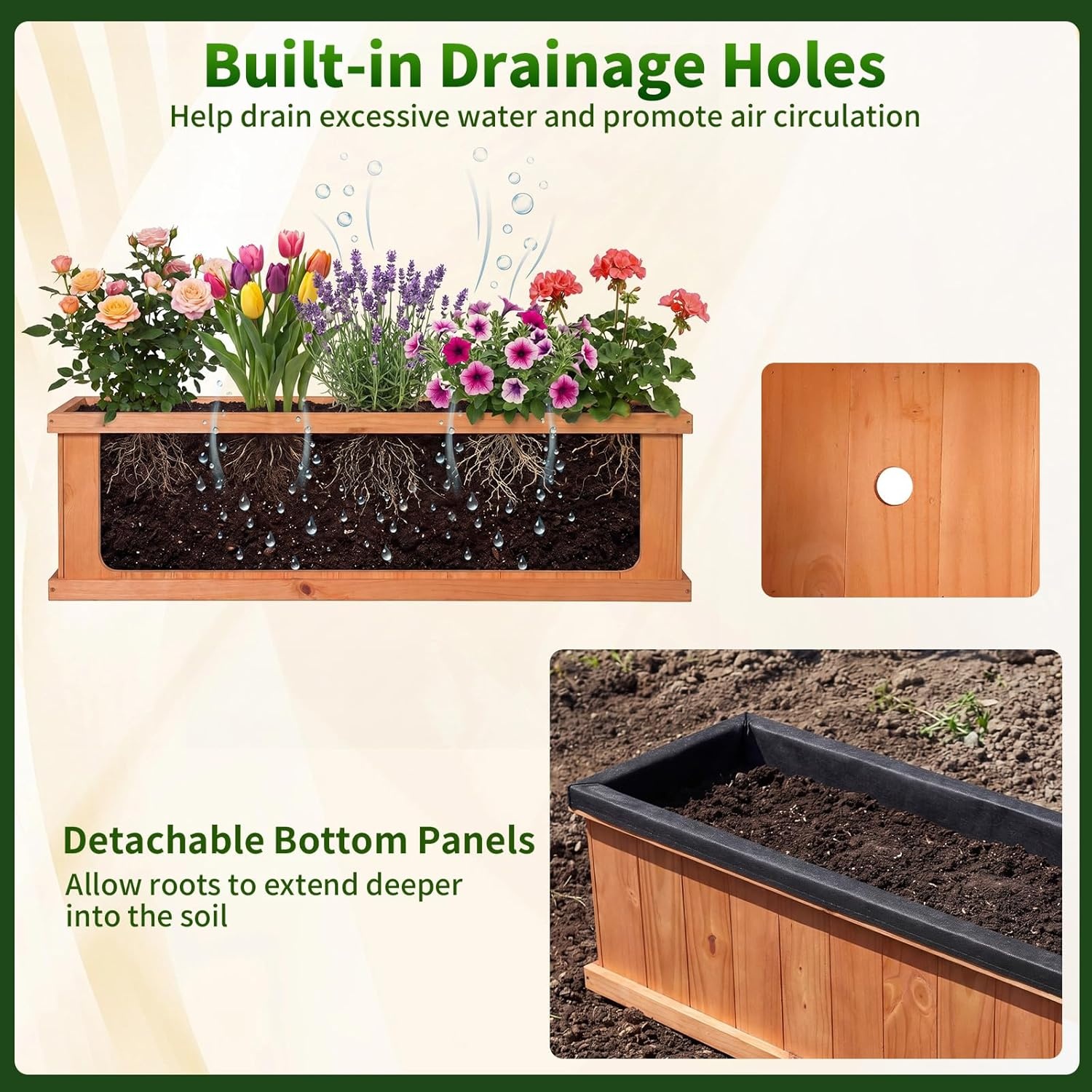 image:imageGiantex Raised Garden Bed Set of 2 31x14x12 Wooden Elevated Planter Box with 4 Drainage Holes amp Detachable Bottom Panels Flower Bed Rectangular Plant Container for Vegetables Herbs amp FruitsOrange