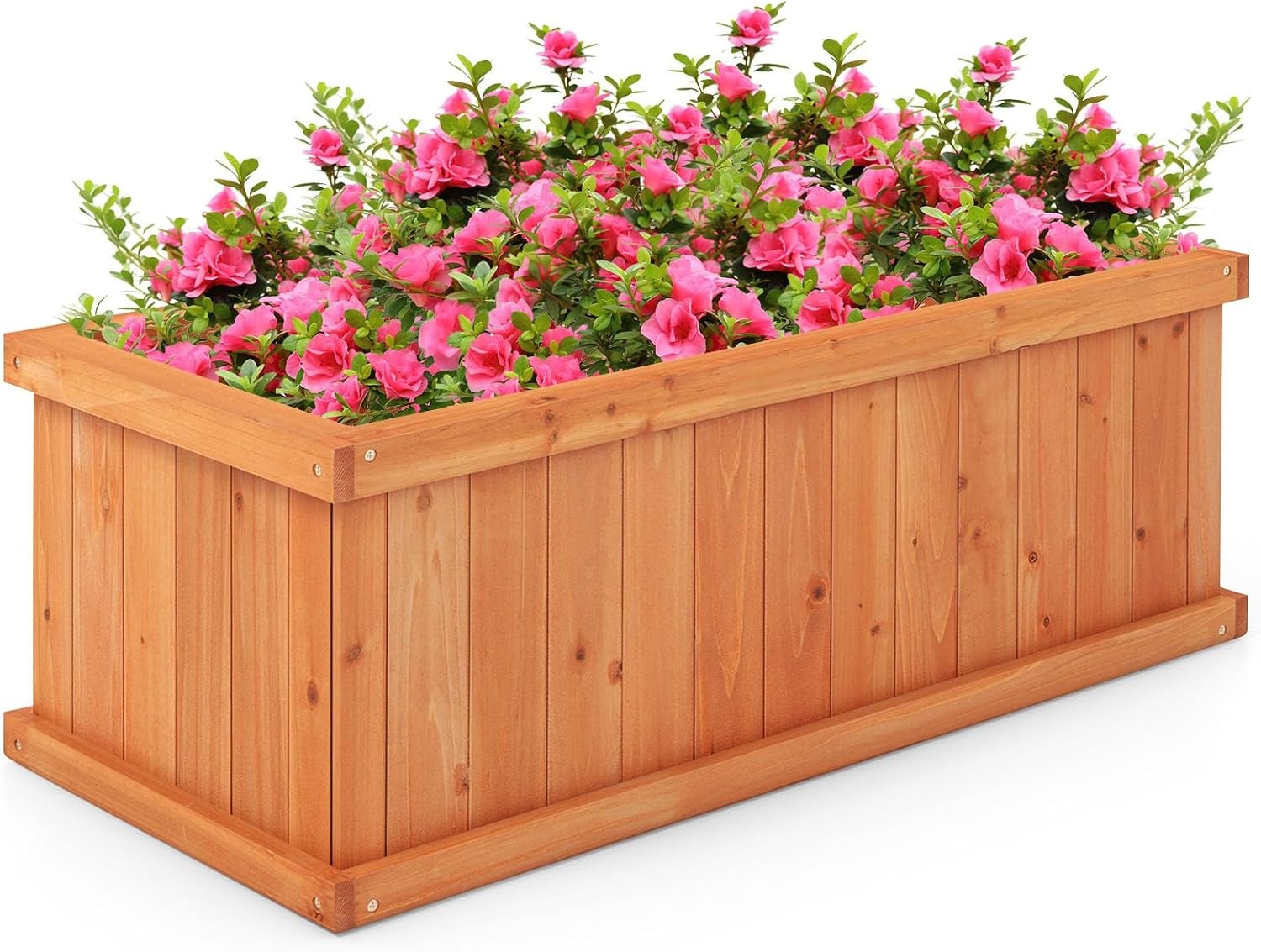 image:imageGiantex Raised Garden Bed Set of 2 31x14x12 Wooden Elevated Planter Box with 4 Drainage Holes amp Detachable Bottom Panels Flower Bed Rectangular Plant Container for Vegetables Herbs amp FruitsOrange