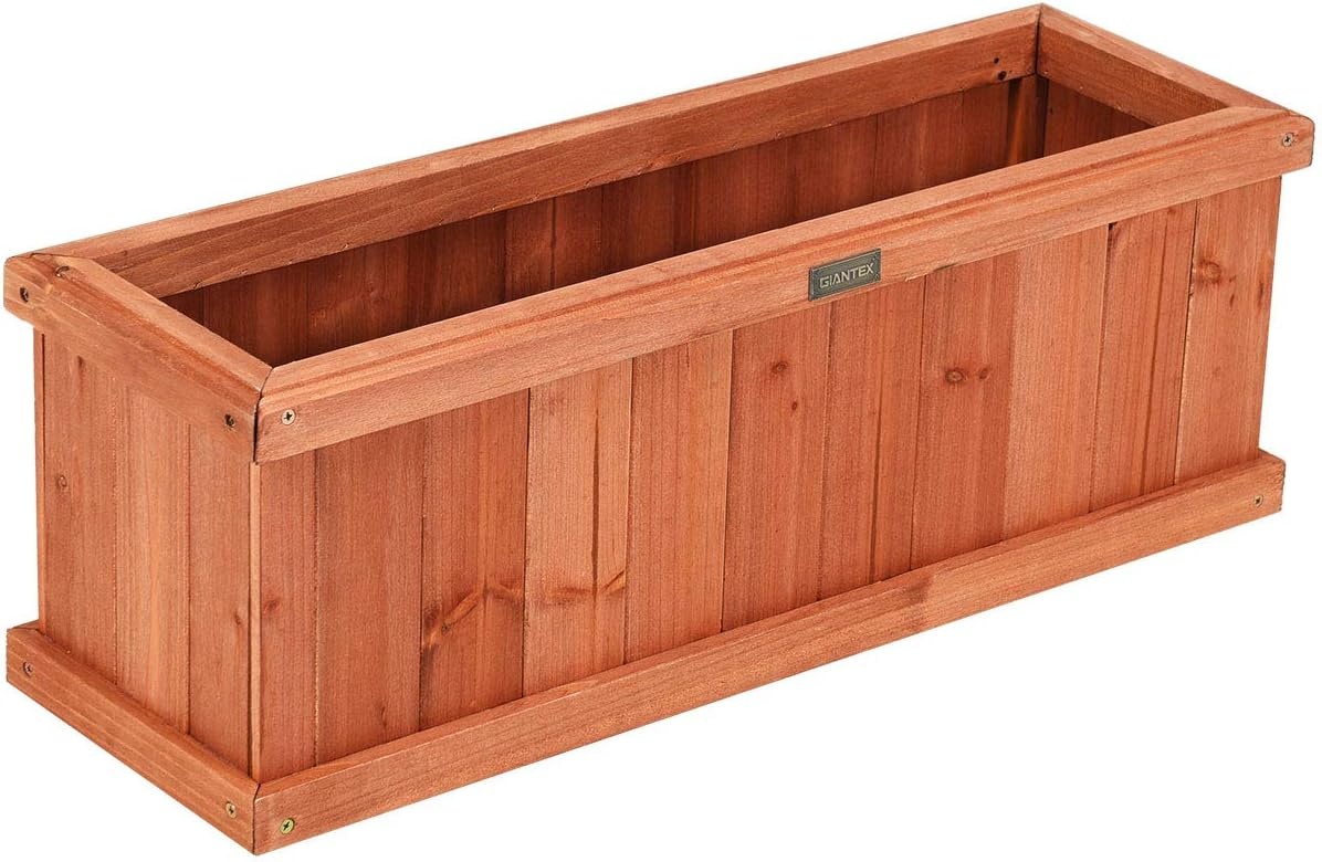image:imageGiantex Raised Garden Bed Set of 2 31x14x12 Wooden Elevated Planter Box with 4 Drainage Holes amp Detachable Bottom Panels Flower Bed Rectangular Plant Container for Vegetables Herbs amp FruitsCedar Brown