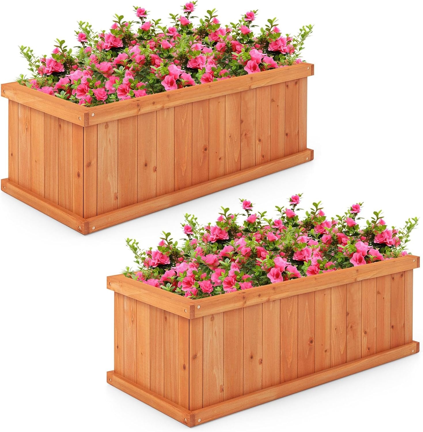 image:imageGiantex Raised Garden Bed Set of 2 31x14x12 Wooden Elevated Planter Box with 4 Drainage Holes amp Detachable Bottom Panels Flower Bed Rectangular Plant Container for Vegetables Herbs amp FruitsOrange