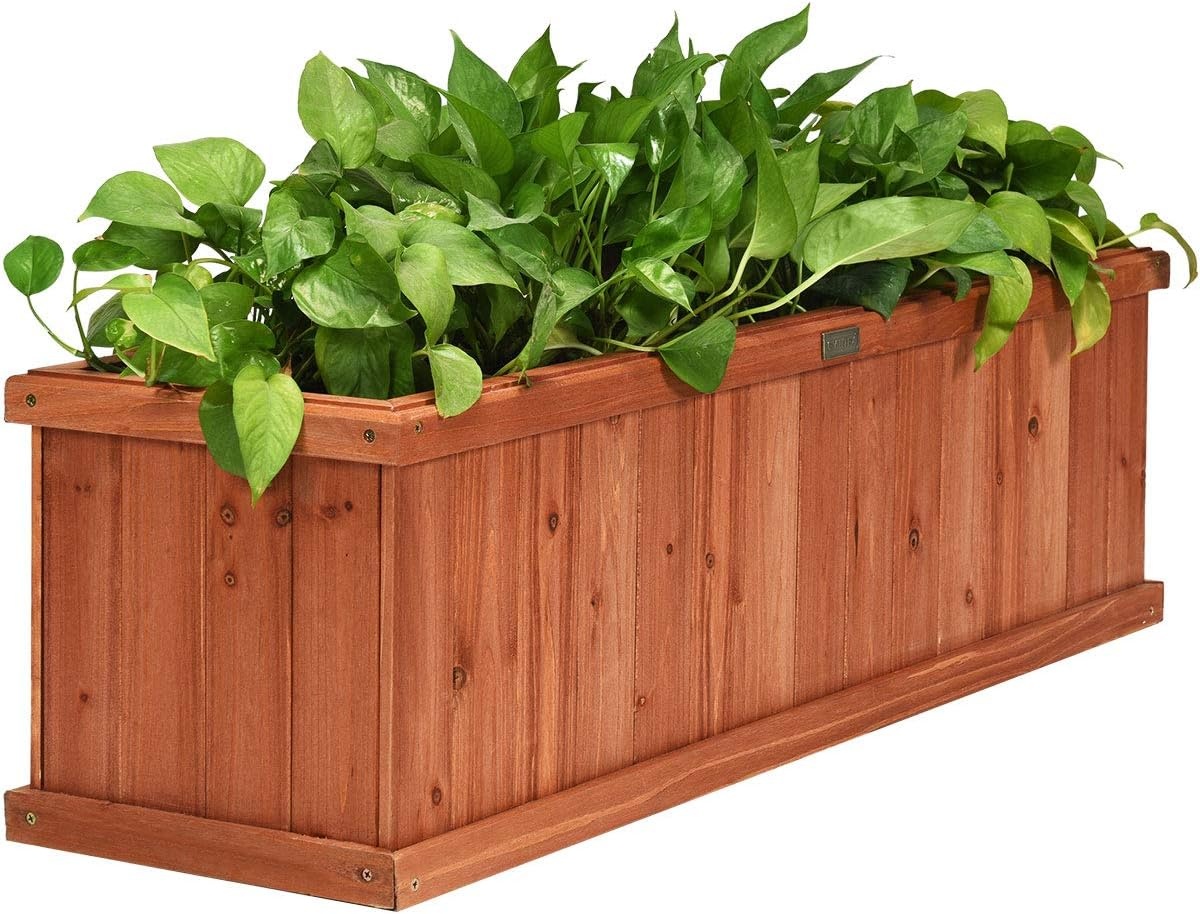 image:imageGiantex Raised Garden Bed Set of 2 31x14x12 Wooden Elevated Planter Box with 4 Drainage Holes amp Detachable Bottom Panels Flower Bed Rectangular Plant Container for Vegetables Herbs amp FruitsCedar Brown