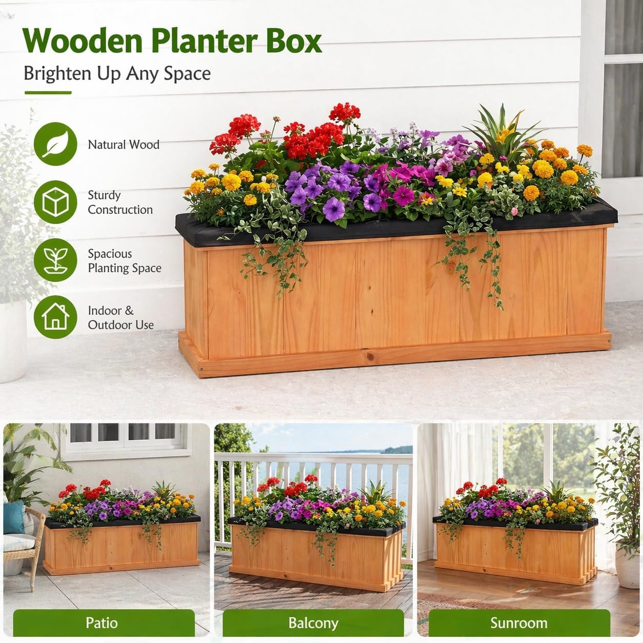 image:imageGiantex Raised Garden Bed Set of 2 31x14x12 Wooden Elevated Planter Box with 4 Drainage Holes amp Detachable Bottom Panels Flower Bed Rectangular Plant Container for Vegetables Herbs amp FruitsOrange