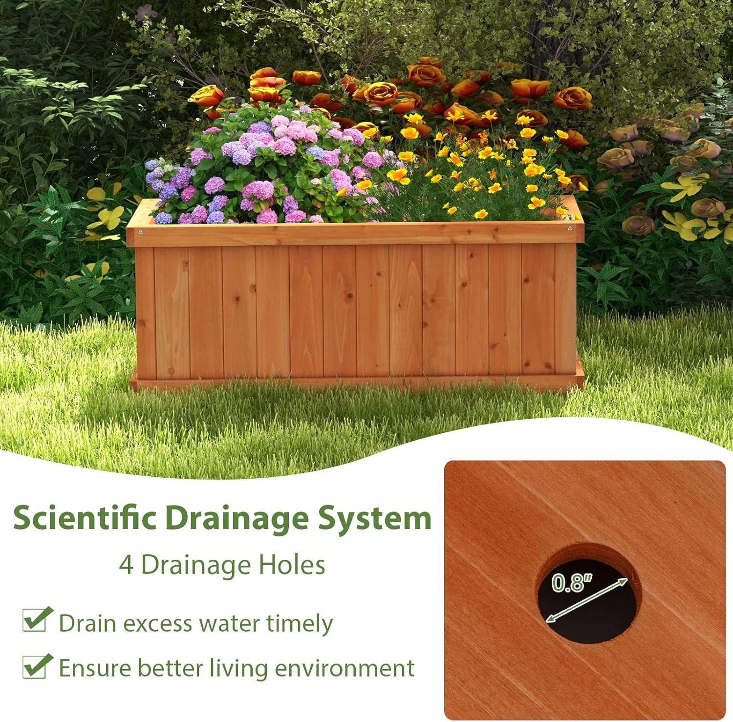 image:imageGiantex Raised Garden Bed Set of 2 31x14x12 Wooden Elevated Planter Box with 4 Drainage Holes amp Detachable Bottom Panels Flower Bed Rectangular Plant Container for Vegetables Herbs amp FruitsOrange