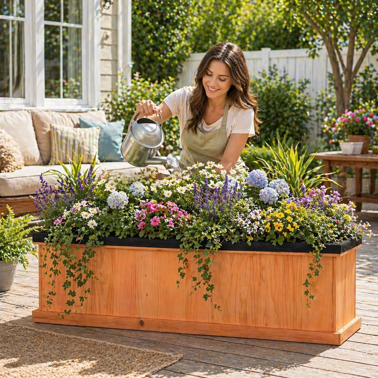 image:imageGiantex Raised Garden Bed Set of 2 31x14x12 Wooden Elevated Planter Box with 4 Drainage Holes amp Detachable Bottom Panels Flower Bed Rectangular Plant Container for Vegetables Herbs amp FruitsOrange