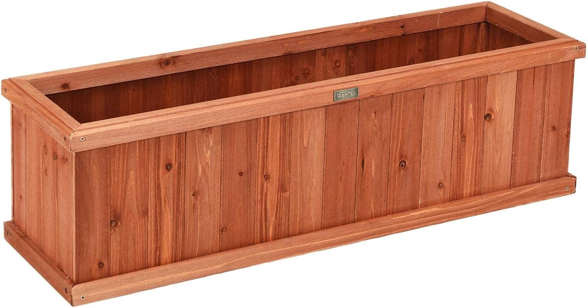 image:imageGiantex Raised Garden Bed Set of 2 31x14x12 Wooden Elevated Planter Box with 4 Drainage Holes amp Detachable Bottom Panels Flower Bed Rectangular Plant Container for Vegetables Herbs amp FruitsCedar Brown