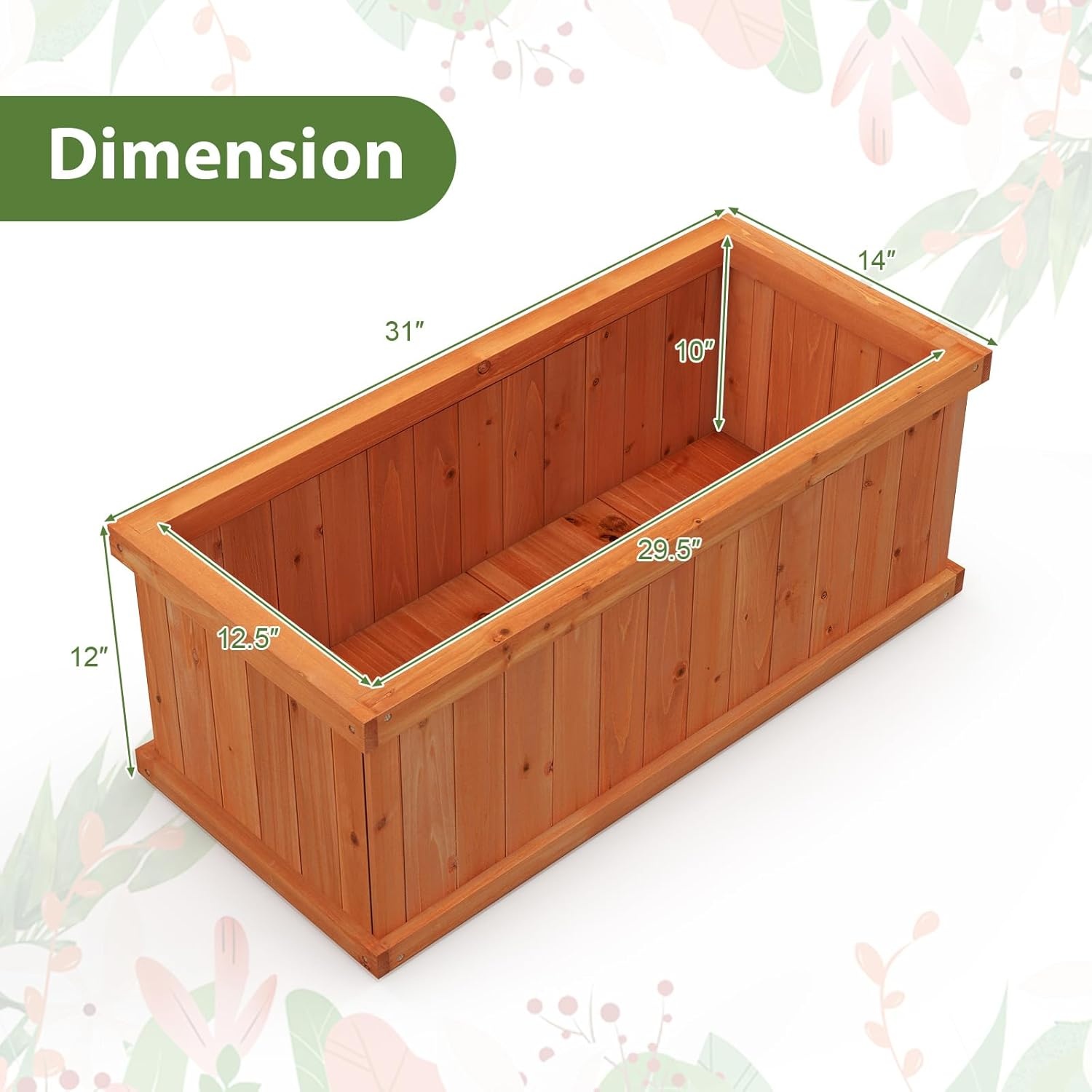 image:imageGiantex Raised Garden Bed Set of 2 31x14x12 Wooden Elevated Planter Box with 4 Drainage Holes amp Detachable Bottom Panels Flower Bed Rectangular Plant Container for Vegetables Herbs amp FruitsOrange