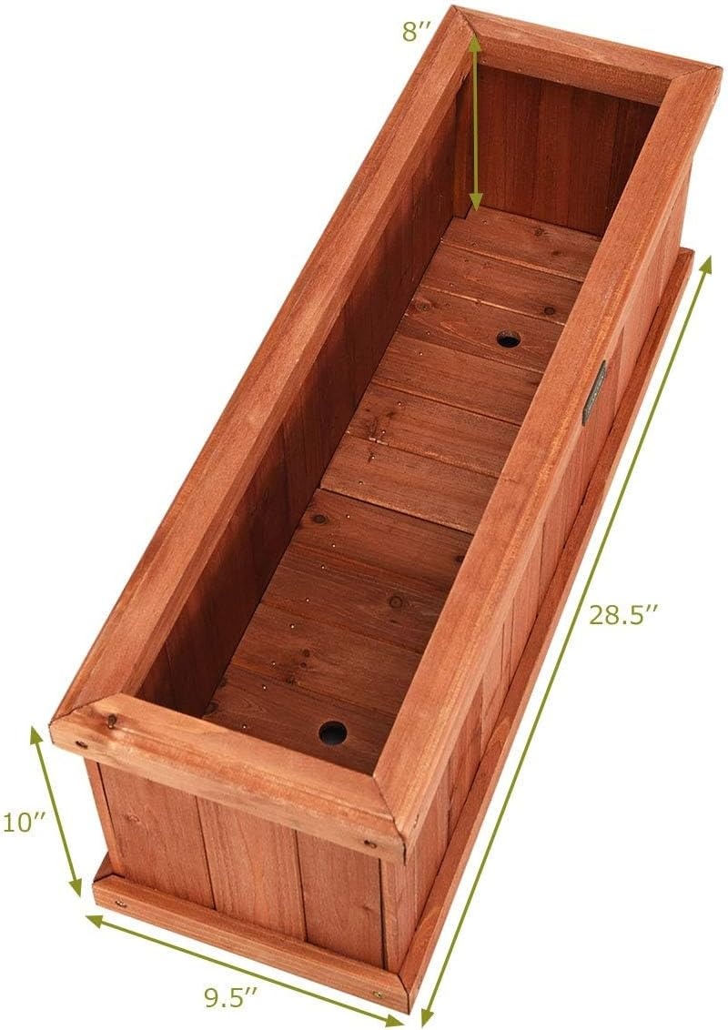 image:imageGiantex Raised Garden Bed Set of 2 31x14x12 Wooden Elevated Planter Box with 4 Drainage Holes amp Detachable Bottom Panels Flower Bed Rectangular Plant Container for Vegetables Herbs amp FruitsCedar Brown