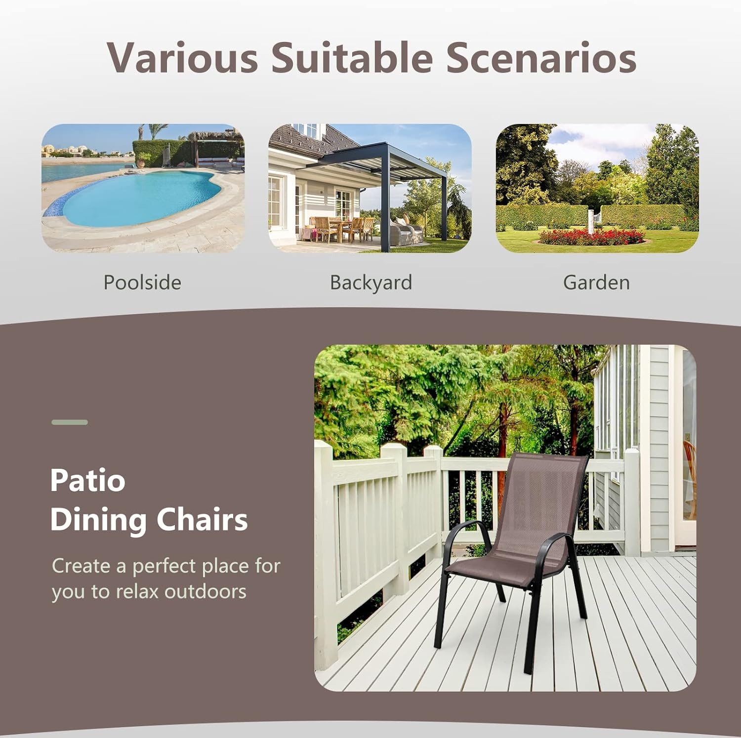 image:imageGiantex Set of 4 Patio Chairs Stackable Outdoor Dining Chairs 330 LBS Capacity All Weather Resistant Heavy Duty Rustproof Metal Armchairs Lawn Chairs for Front Porch Yard Pool GardenBrown