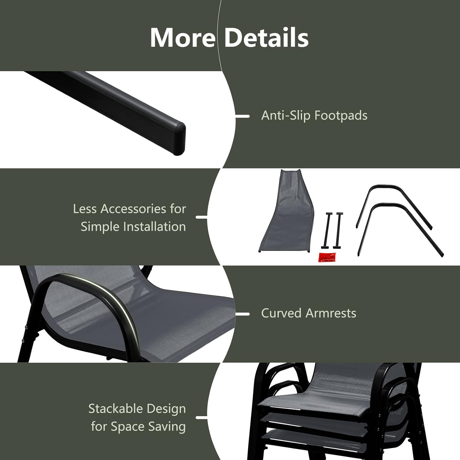 image:imageGiantex Set of 4 Patio Chairs Stackable Outdoor Dining Chairs 330 LBS Capacity All Weather Resistant Heavy Duty Rustproof Metal Armchairs Lawn Chairs for Front Porch Yard Pool GardenGrey