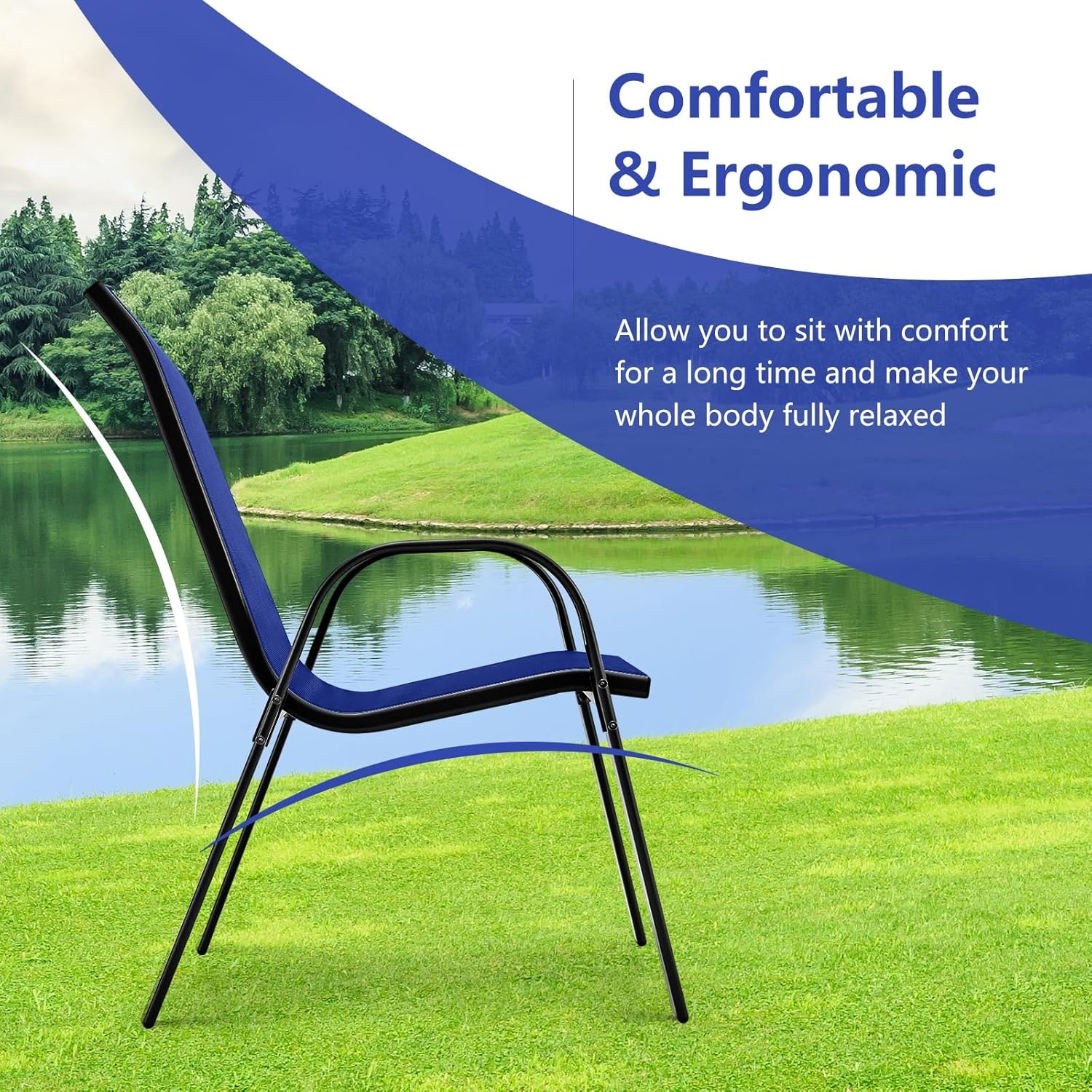 image:imageGiantex Set of 4 Patio Chairs Stackable Outdoor Dining Chairs 330 LBS Capacity All Weather Resistant Heavy Duty Rustproof Metal Armchairs Lawn Chairs for Front Porch Yard Pool GardenBlue