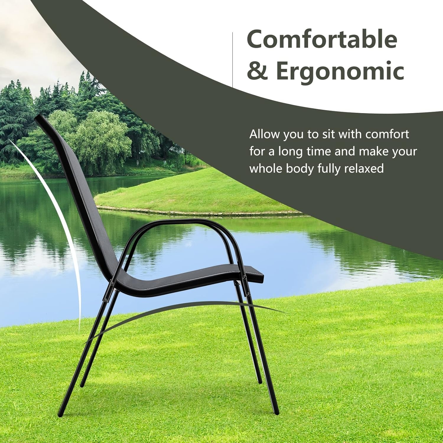 image:imageGiantex Set of 4 Patio Chairs Stackable Outdoor Dining Chairs 330 LBS Capacity All Weather Resistant Heavy Duty Rustproof Metal Armchairs Lawn Chairs for Front Porch Yard Pool GardenGrey