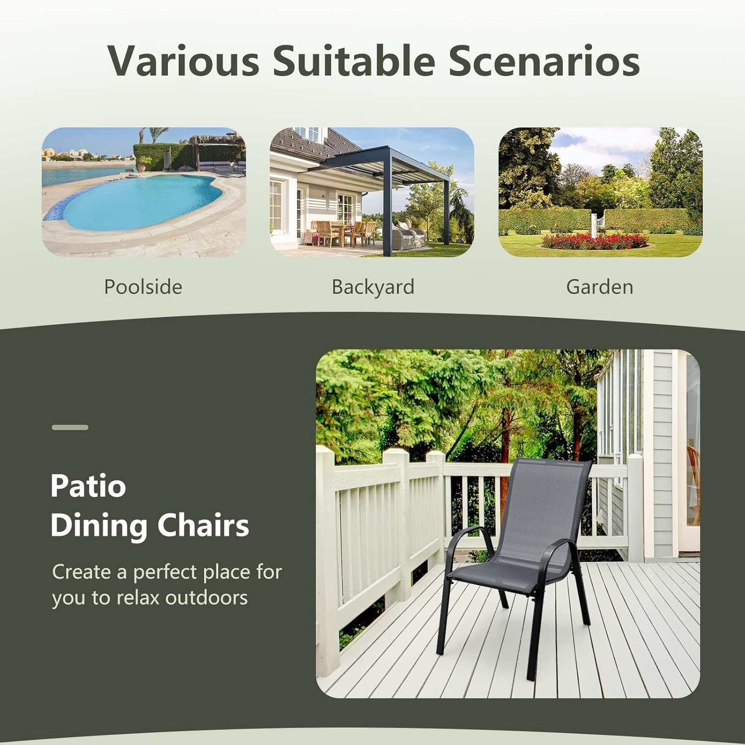 image:imageGiantex Set of 4 Patio Chairs Stackable Outdoor Dining Chairs 330 LBS Capacity All Weather Resistant Heavy Duty Rustproof Metal Armchairs Lawn Chairs for Front Porch Yard Pool GardenGrey