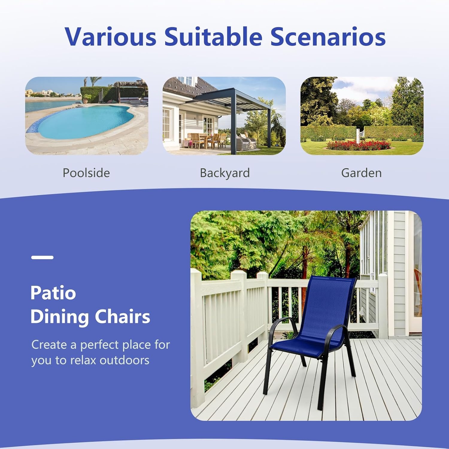 image:imageGiantex Set of 4 Patio Chairs Stackable Outdoor Dining Chairs 330 LBS Capacity All Weather Resistant Heavy Duty Rustproof Metal Armchairs Lawn Chairs for Front Porch Yard Pool GardenBlue