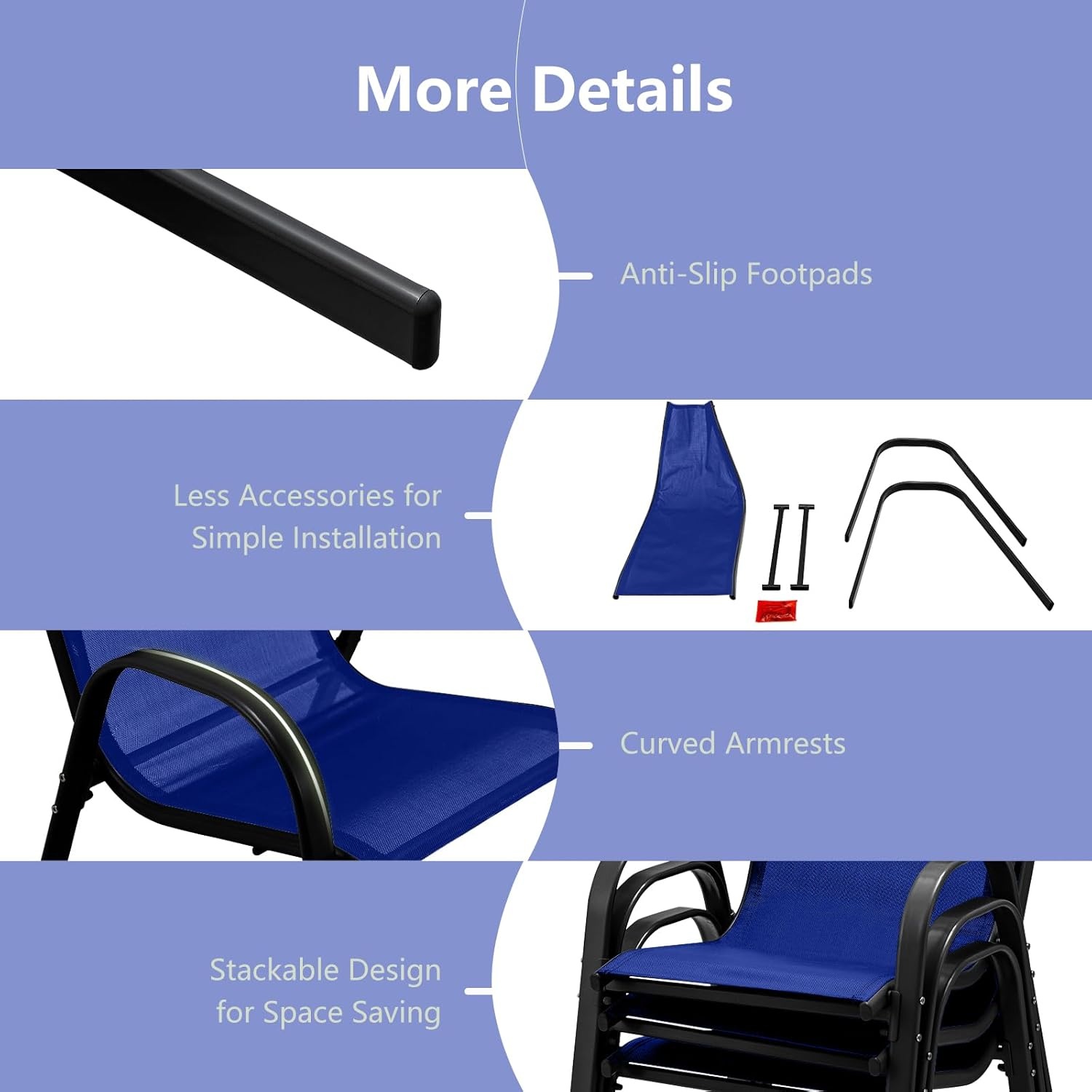 image:imageGiantex Set of 4 Patio Chairs Stackable Outdoor Dining Chairs 330 LBS Capacity All Weather Resistant Heavy Duty Rustproof Metal Armchairs Lawn Chairs for Front Porch Yard Pool GardenBlue