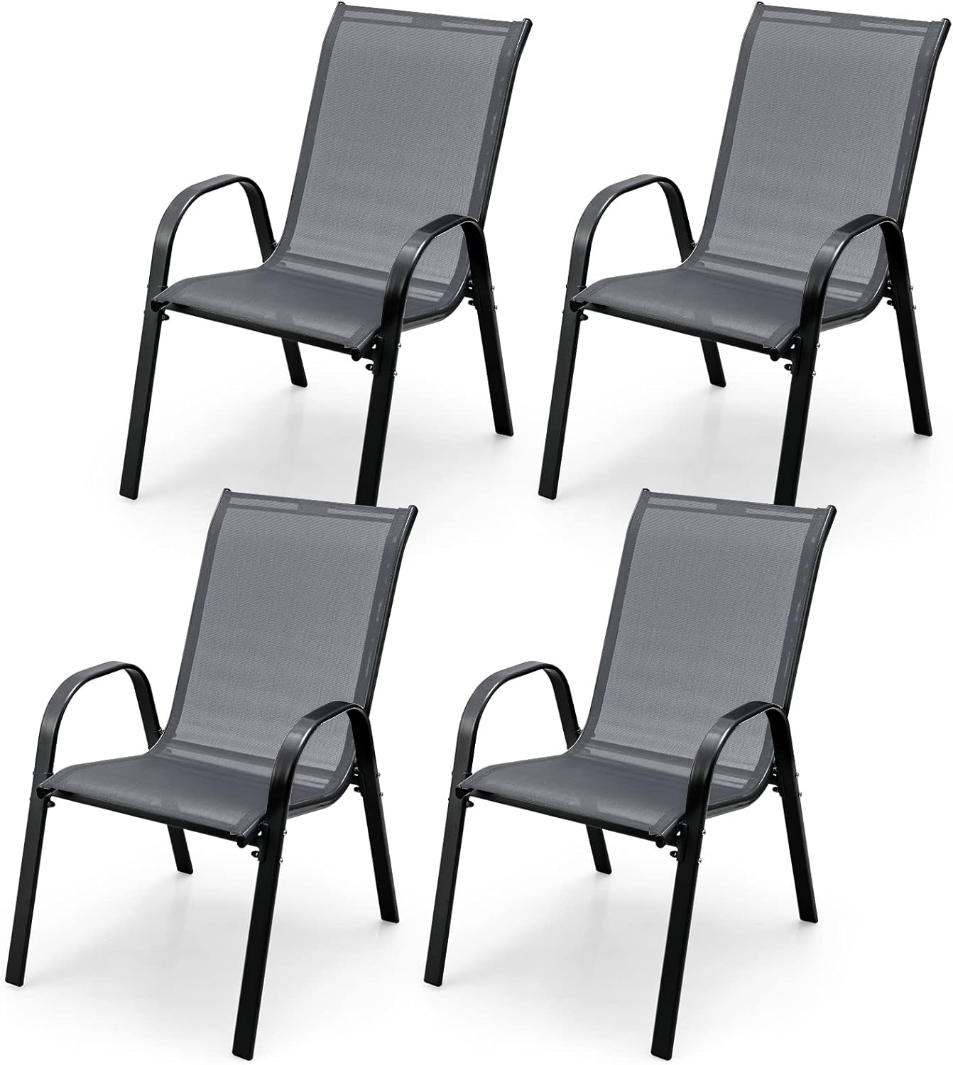 image:imageGiantex Set of 4 Patio Chairs Stackable Outdoor Dining Chairs 330 LBS Capacity All Weather Resistant Heavy Duty Rustproof Metal Armchairs Lawn Chairs for Front Porch Yard Pool GardenGrey