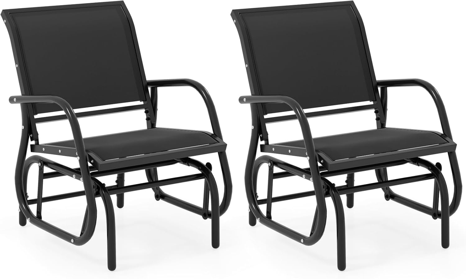 image:imageGiantex Swing Glider Chair WStudy Metal Frame Comfortable Patio Chair LoveSeat for Garden Porch Backyard Poolside Lawn Outdoor Rocking Chair 2 BrownBlack