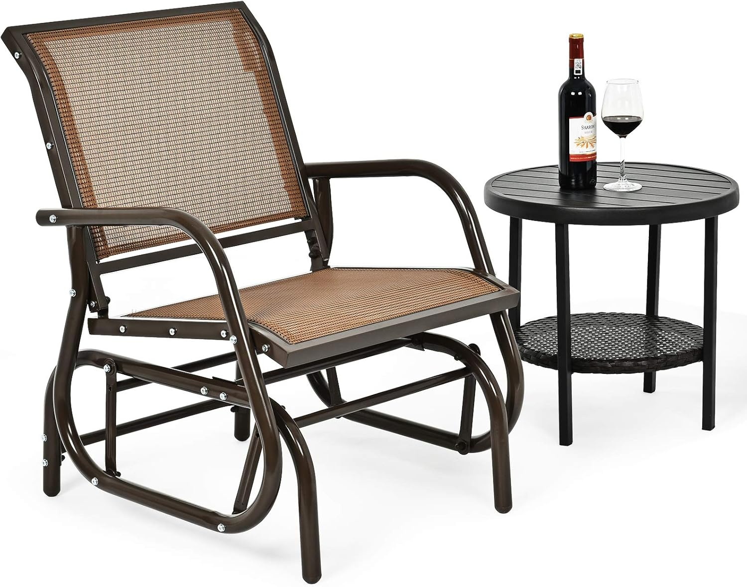 image:imageGiantex Swing Glider Chair WStudy Metal Frame Comfortable Patio Chair LoveSeat for Garden Porch Backyard Poolside Lawn Outdoor Rocking Chair 2 BrownBrown